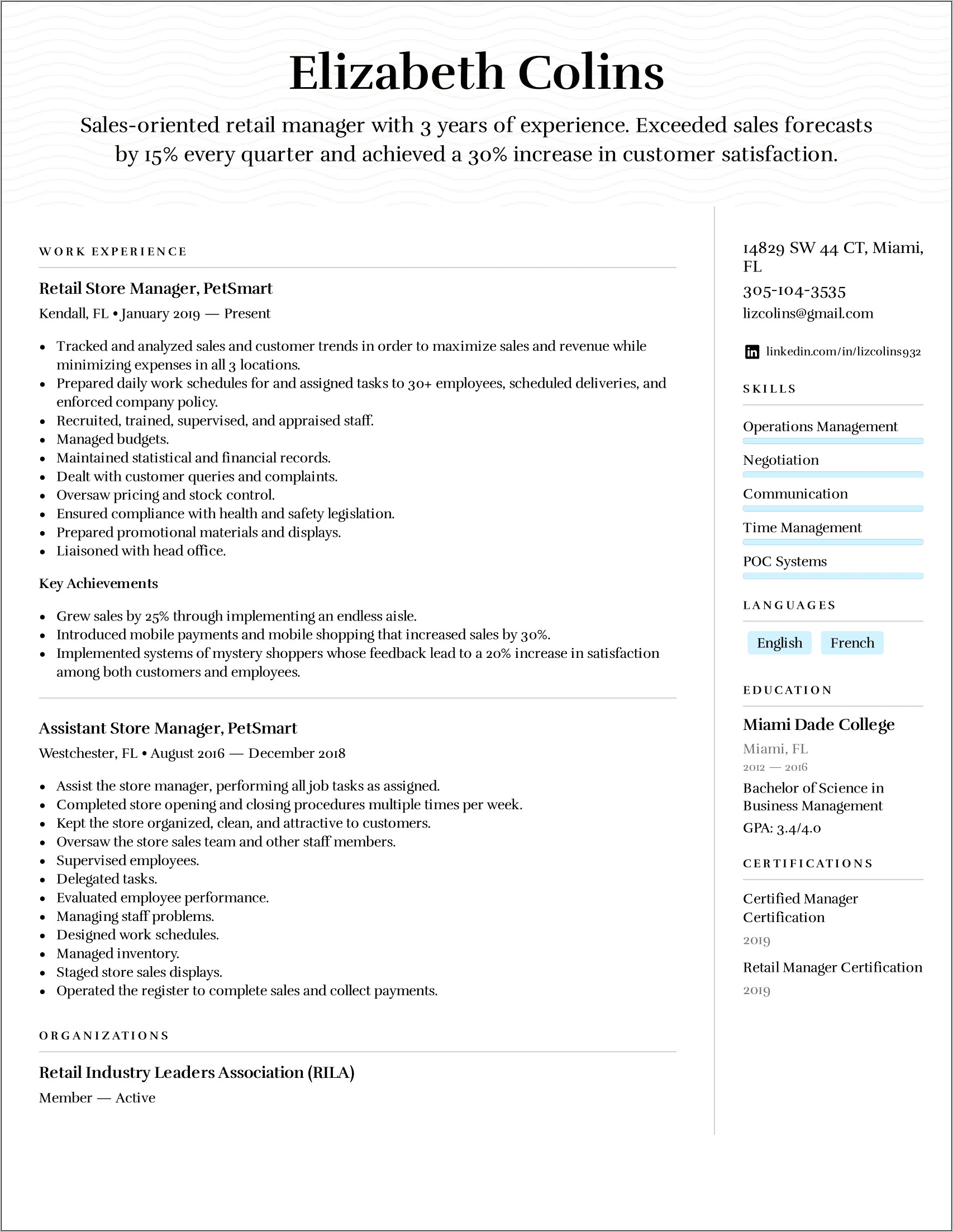 Retail Functional Resume Example Qualifications