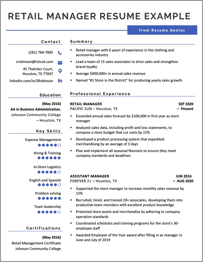 Retail Job Resume Objective Examples