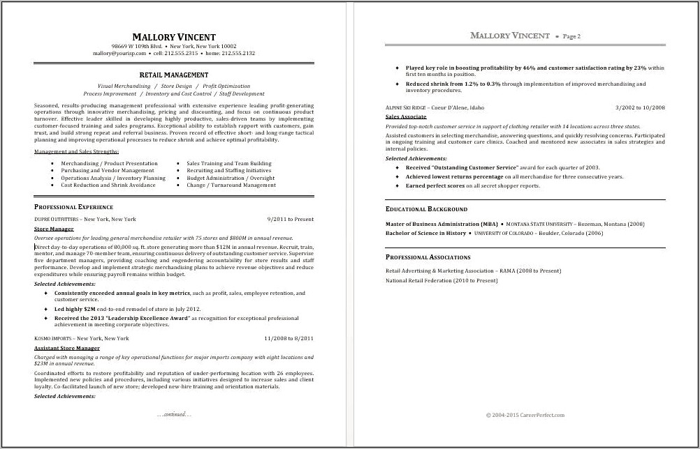 Retail Management Job Description Resume