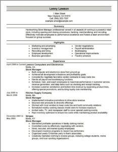 Retail Manager Resume Job Description