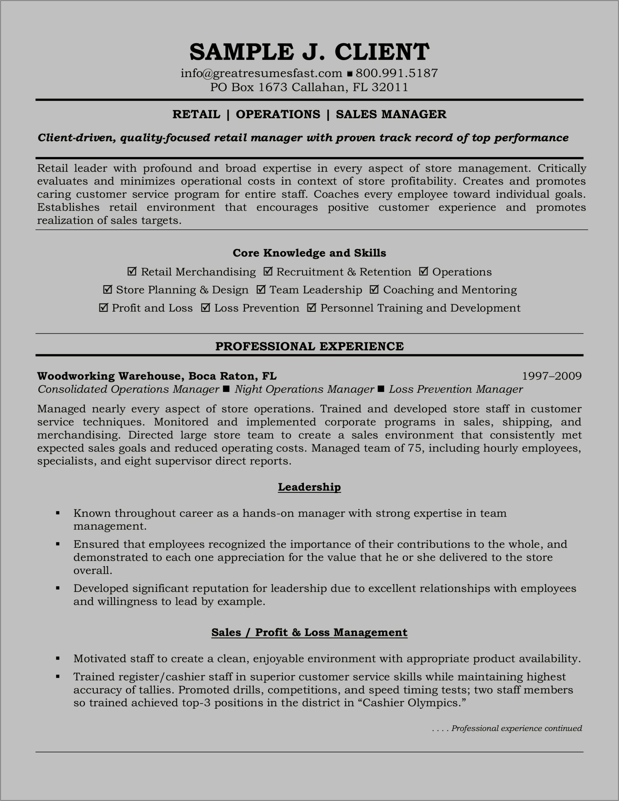 Retail Operation Manager Resume Objective