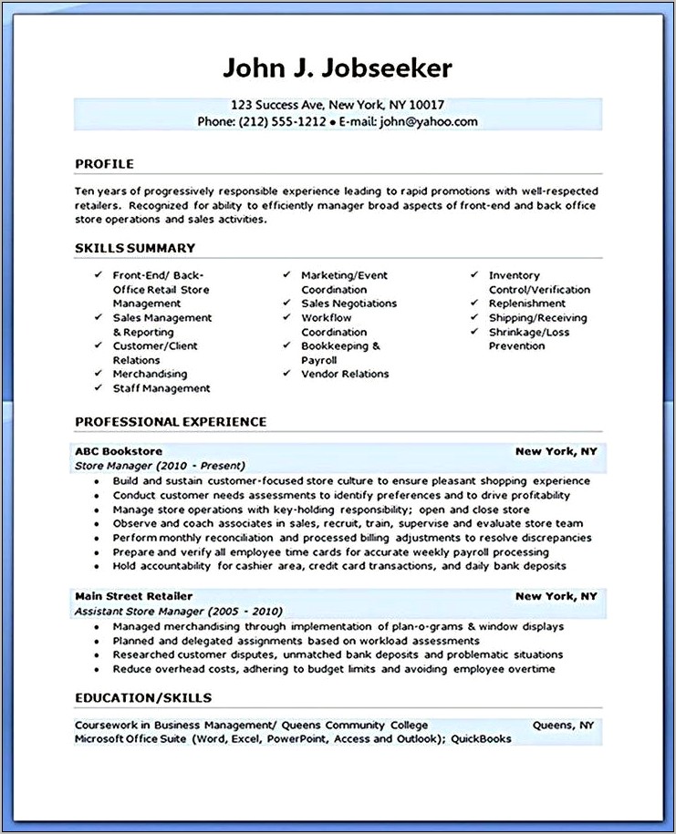Retail Receiving Job Description Resume