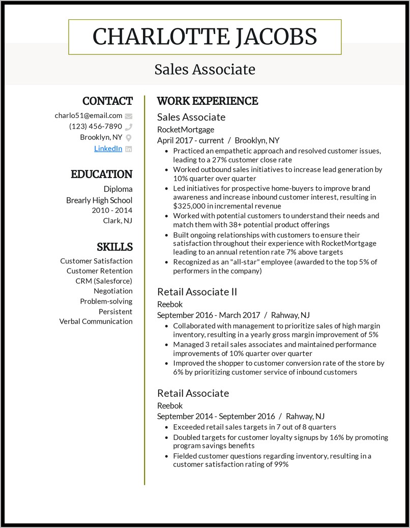 Retail Sales Assistant Resume Example