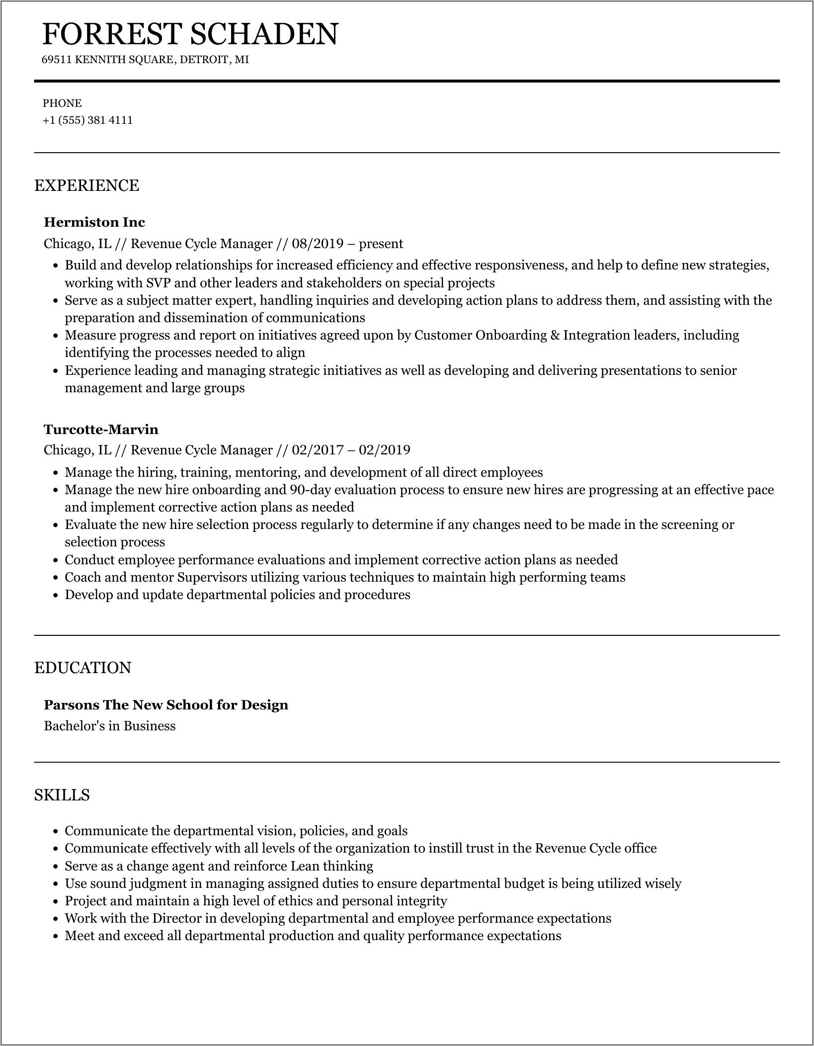 Revenue Cycle Manager Resume Template