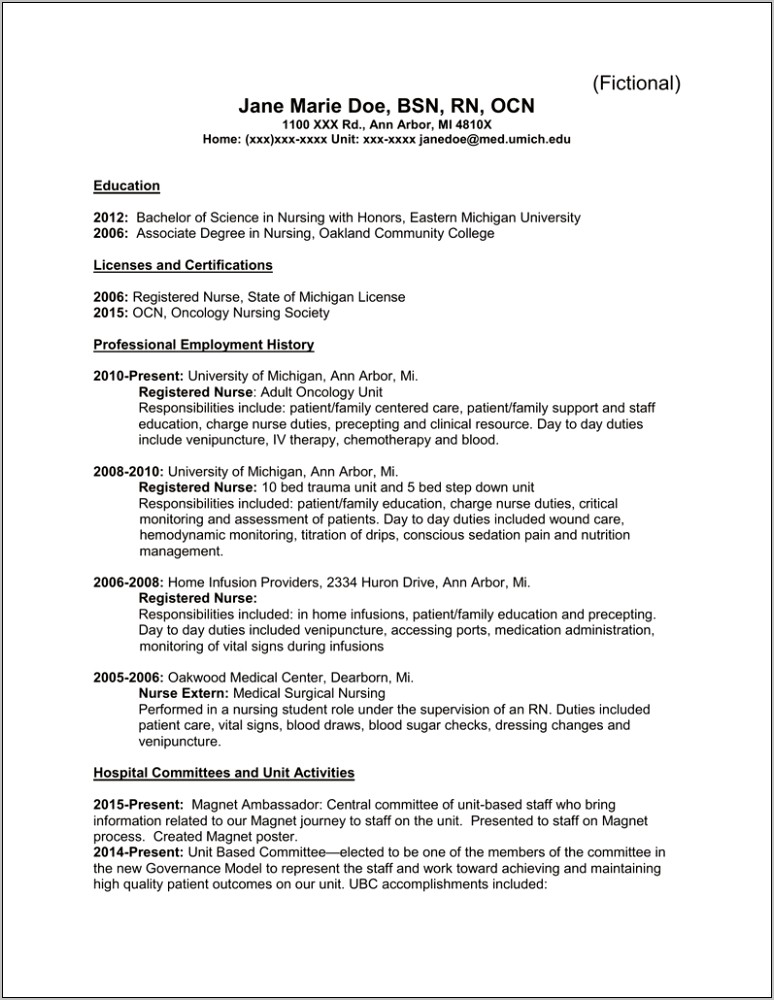 Rn Resume Examples Medical Surgical