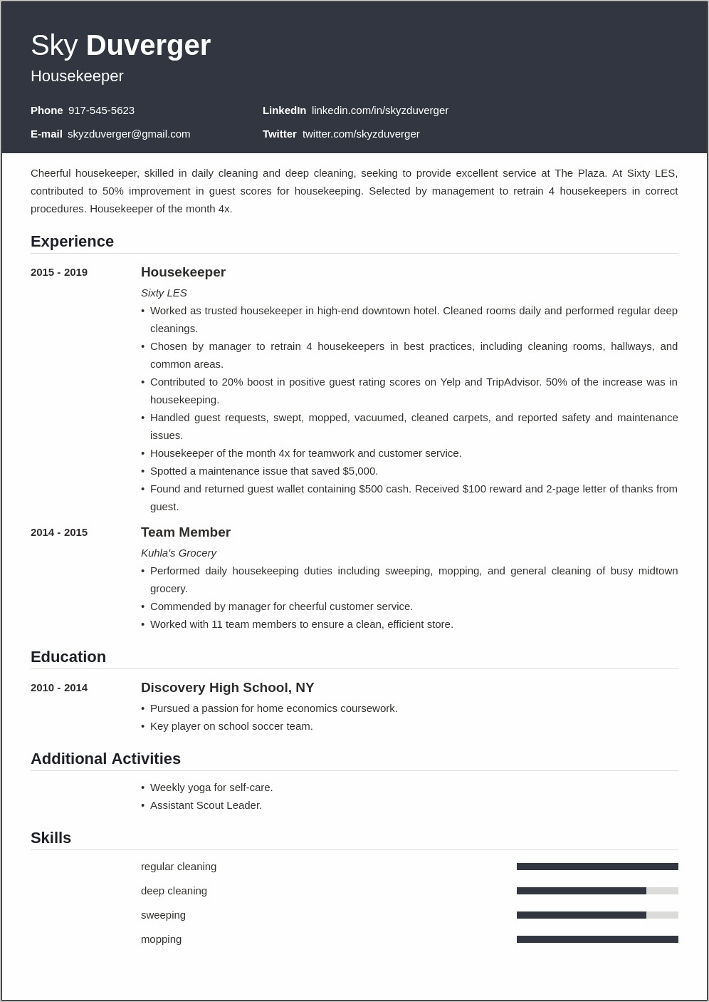 Room Attendant Job Description Resume