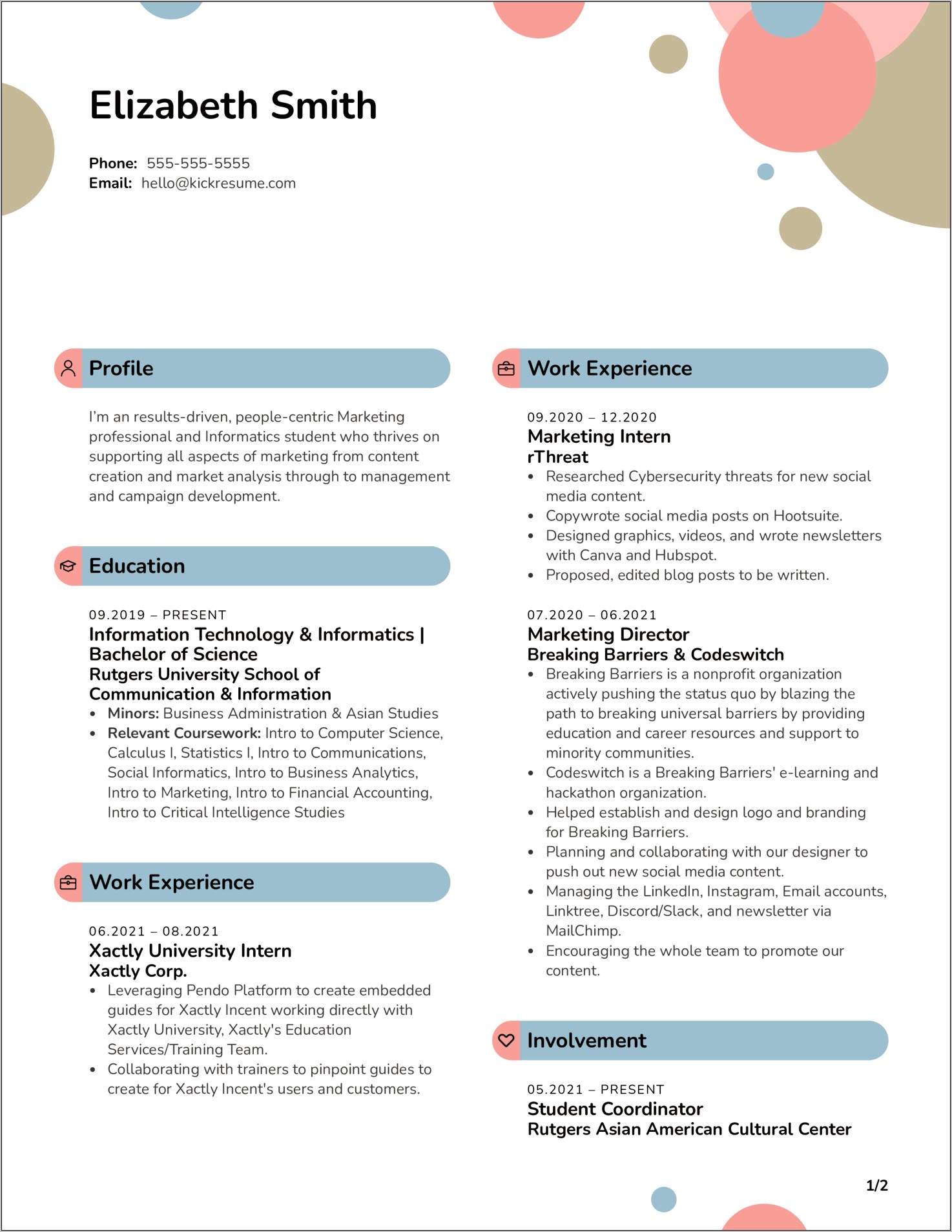 Rutgers Career Services Sample Resume