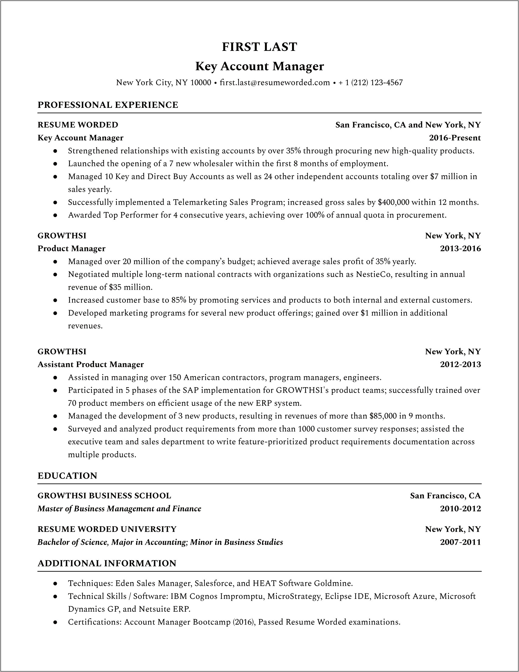 Sales Account Manager Resume Sample