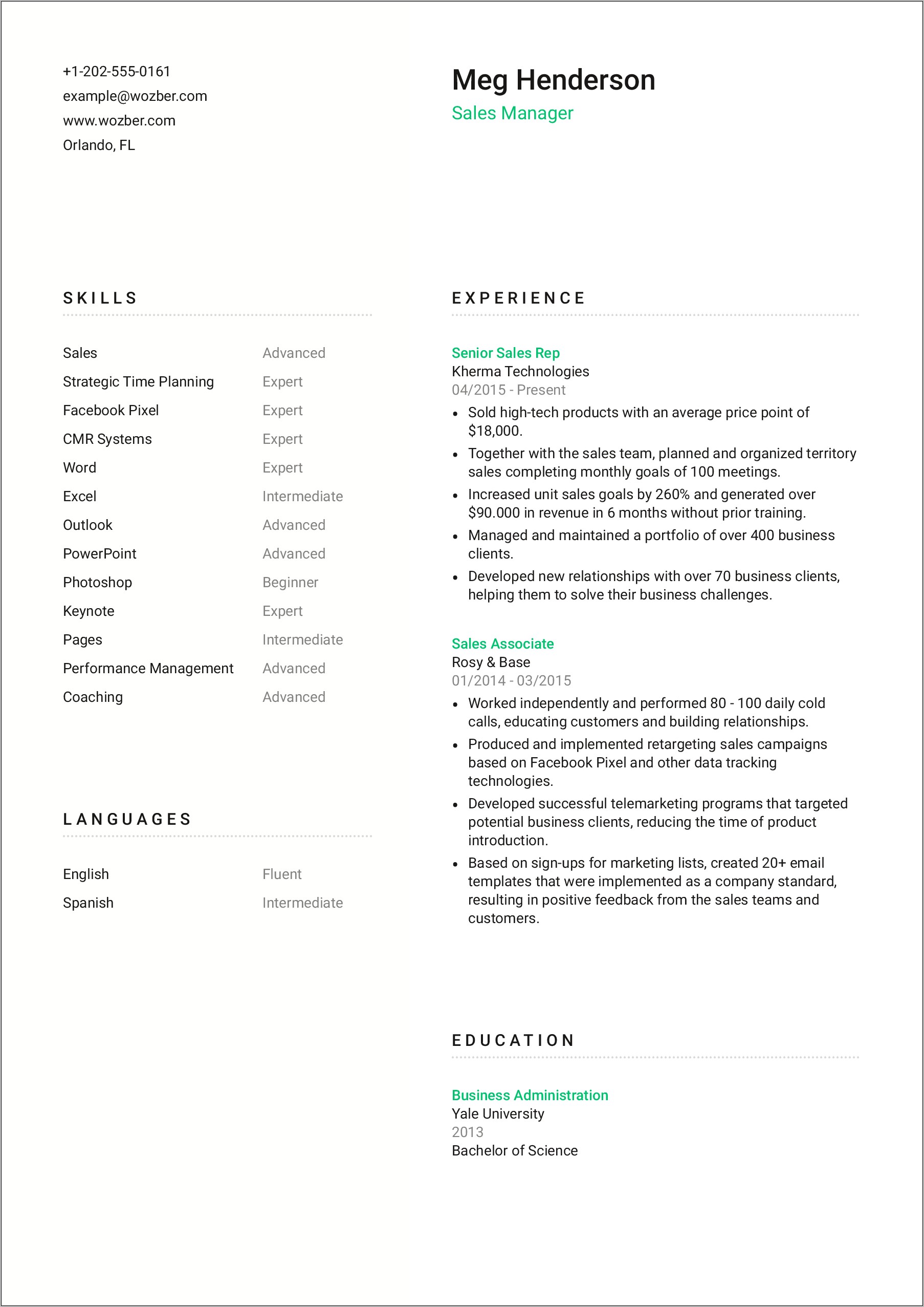 Sales Manager Description For Resume