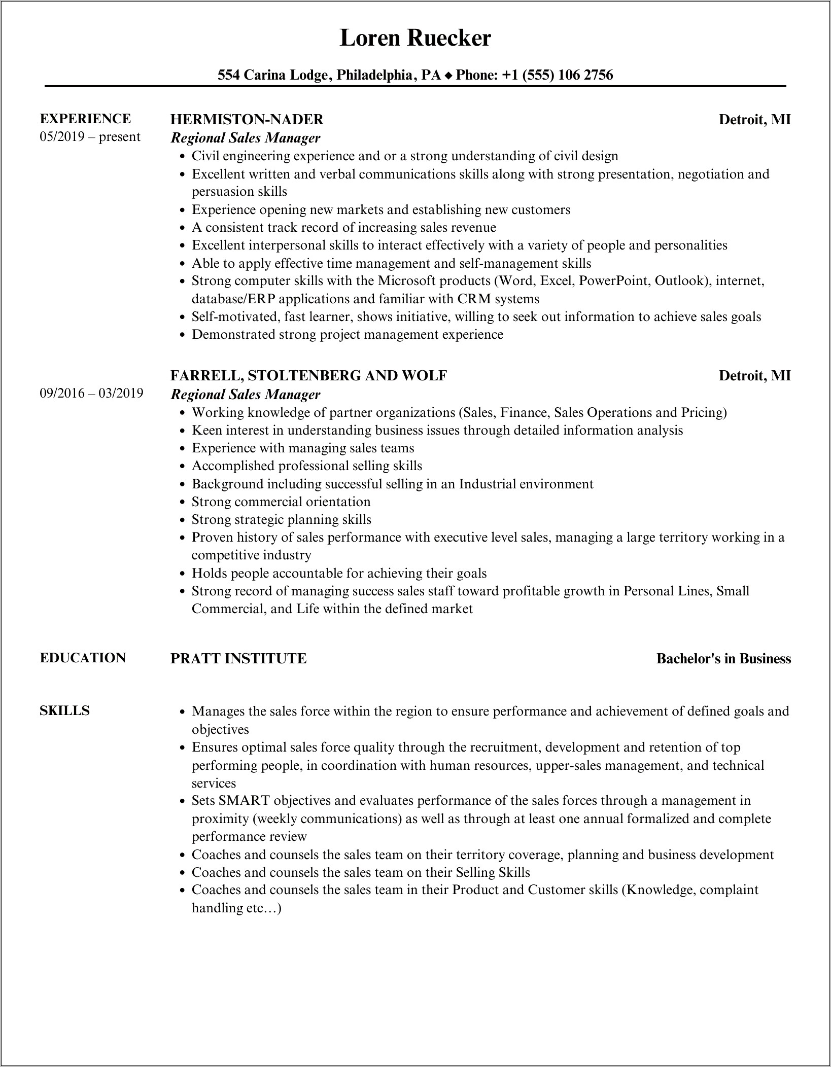 Sales Manager Resume Examples 2016