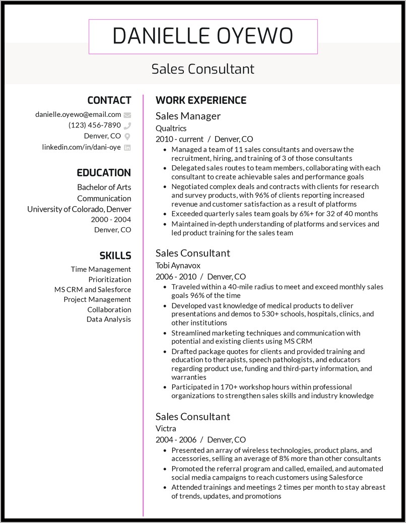 Sales Resume Examples With Numbers