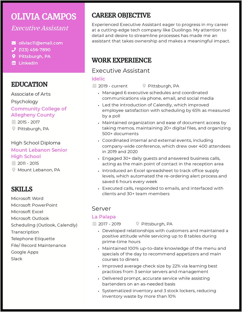 Sample Administrative Assistant Resume 2017