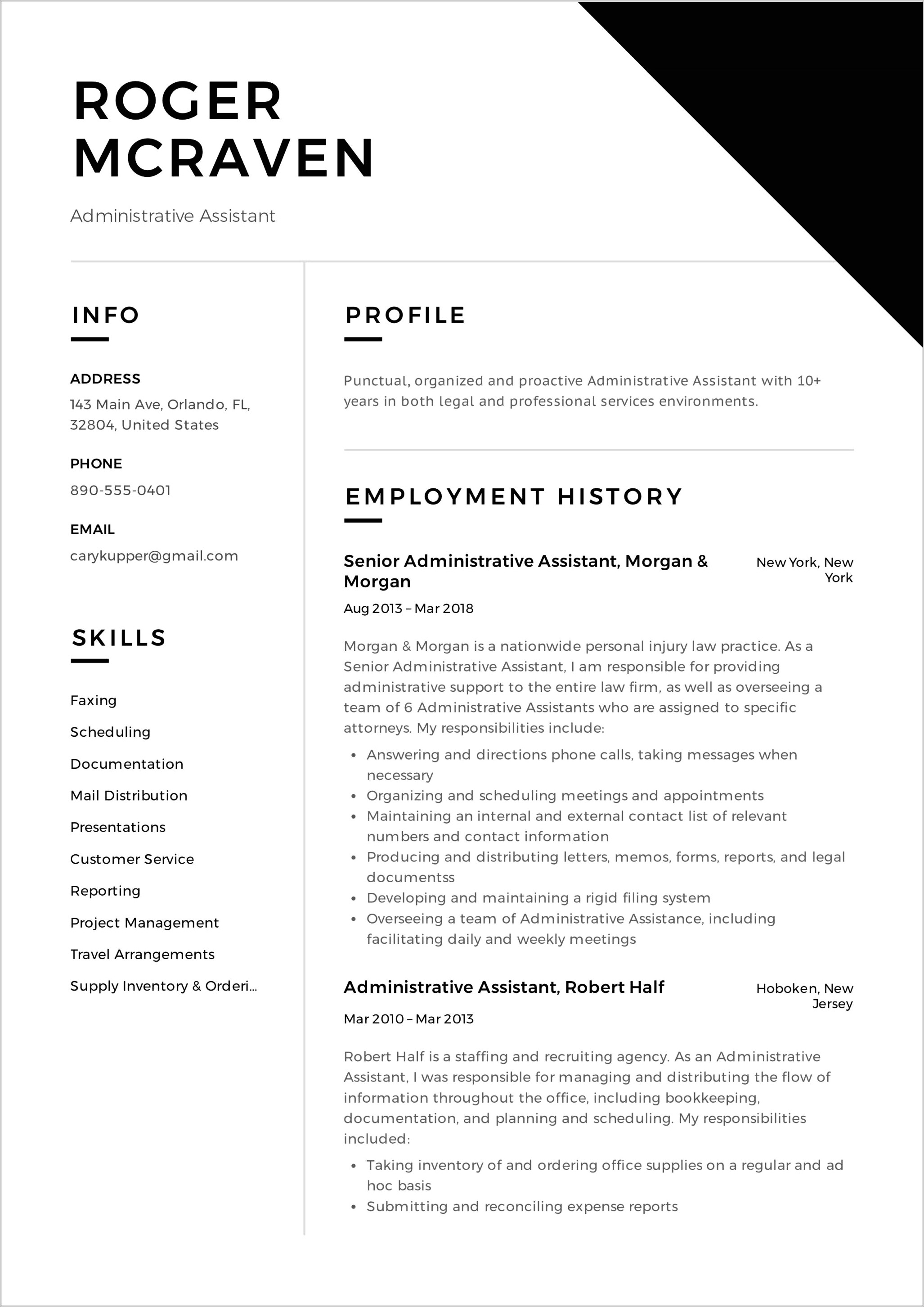 Sample Administrative Resumes 2 Pages