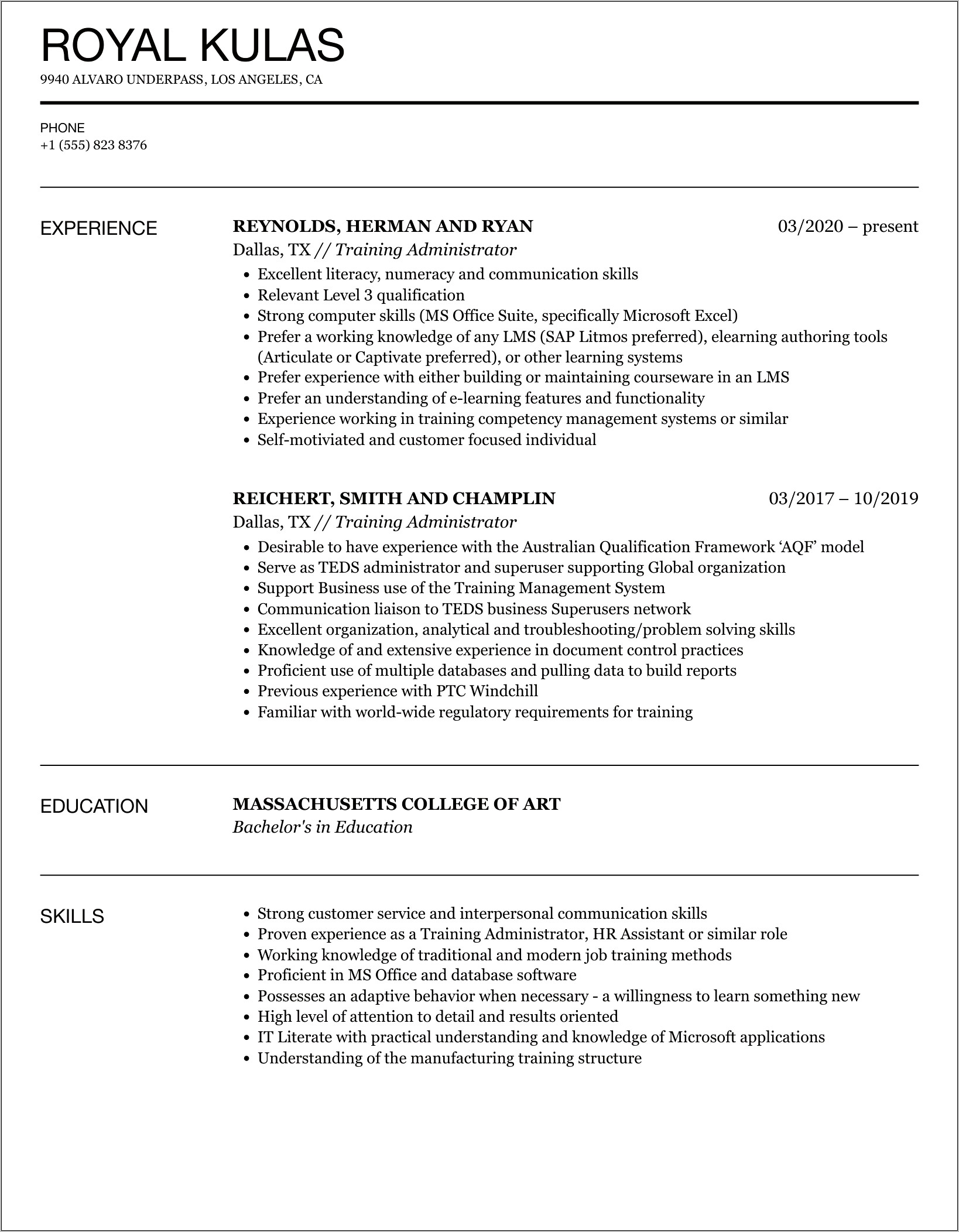 Sample Administrator In Training Resume