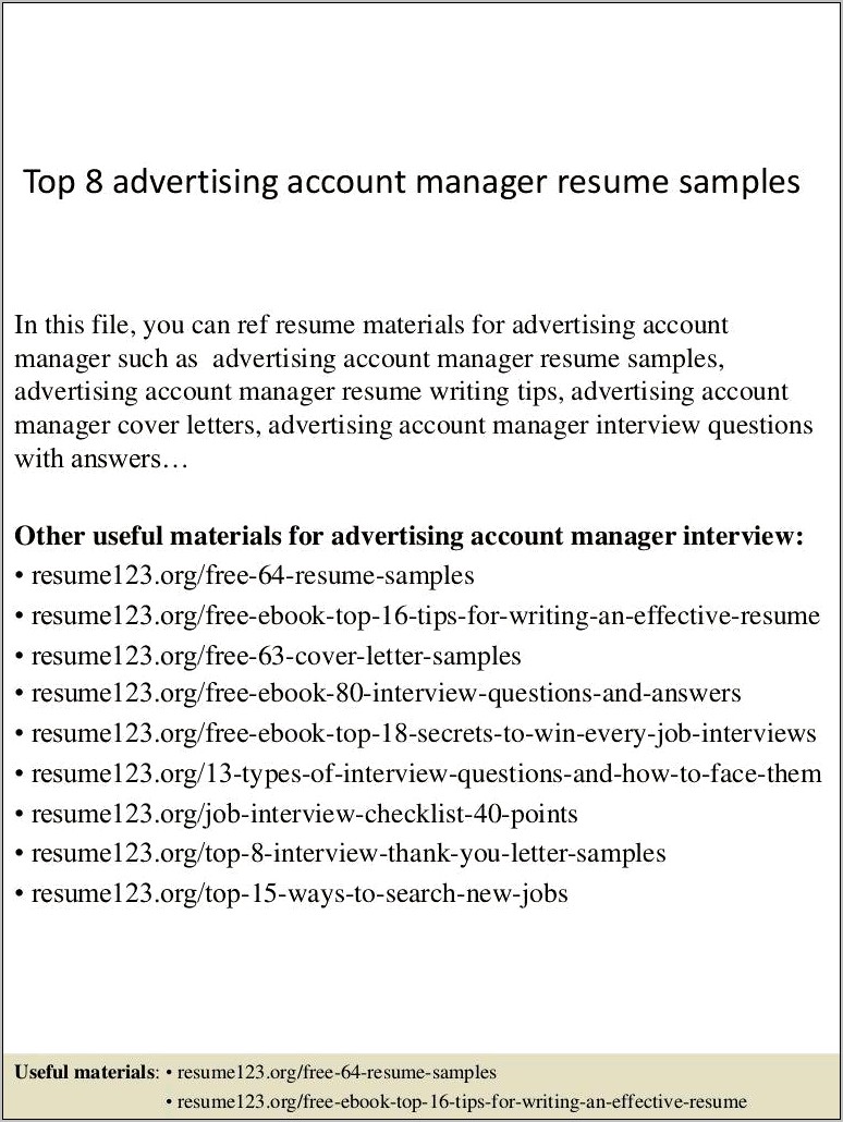 Sample Advertising Account Manager Resume