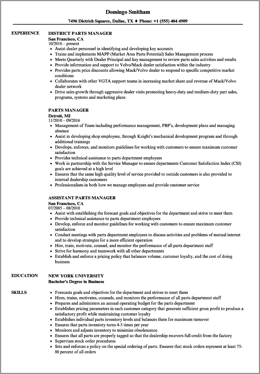 Sample Automotive Office Manager Resume