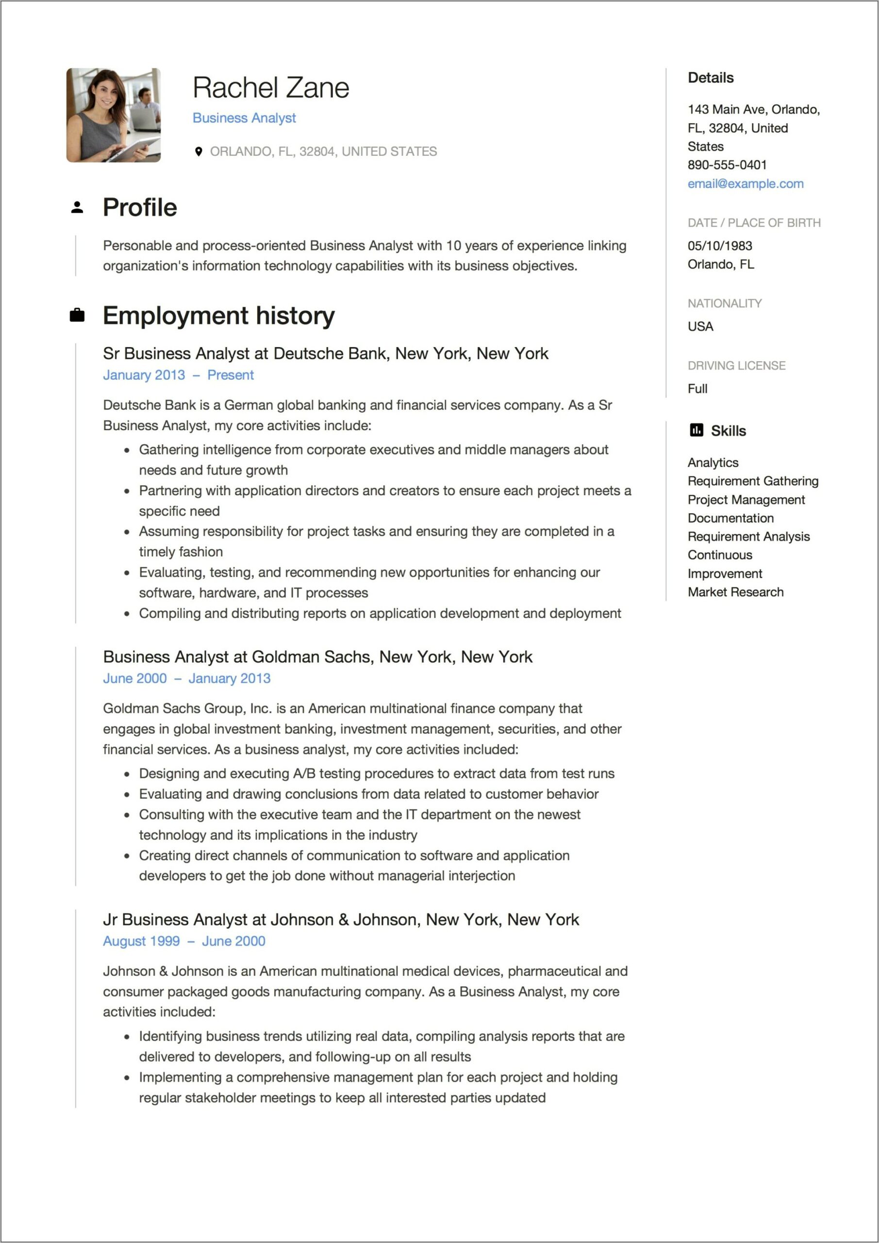 Sample Business Analyst Resume Download
