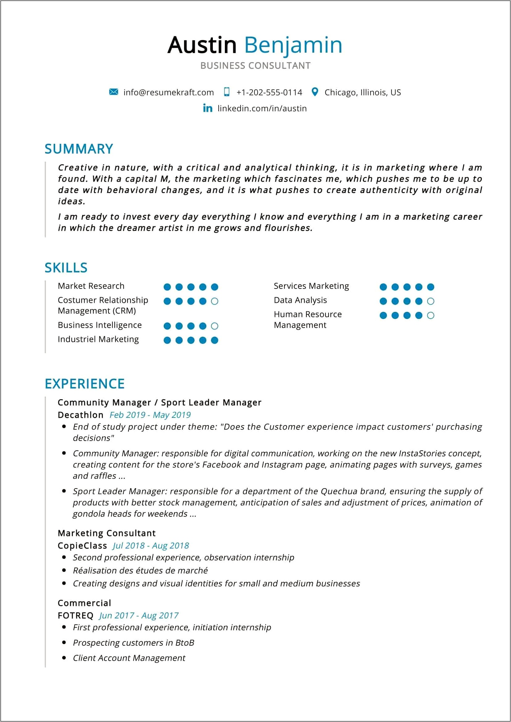 Sample Business Consultant Resume Summary