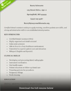Sample Certified Dental Assistant Resume