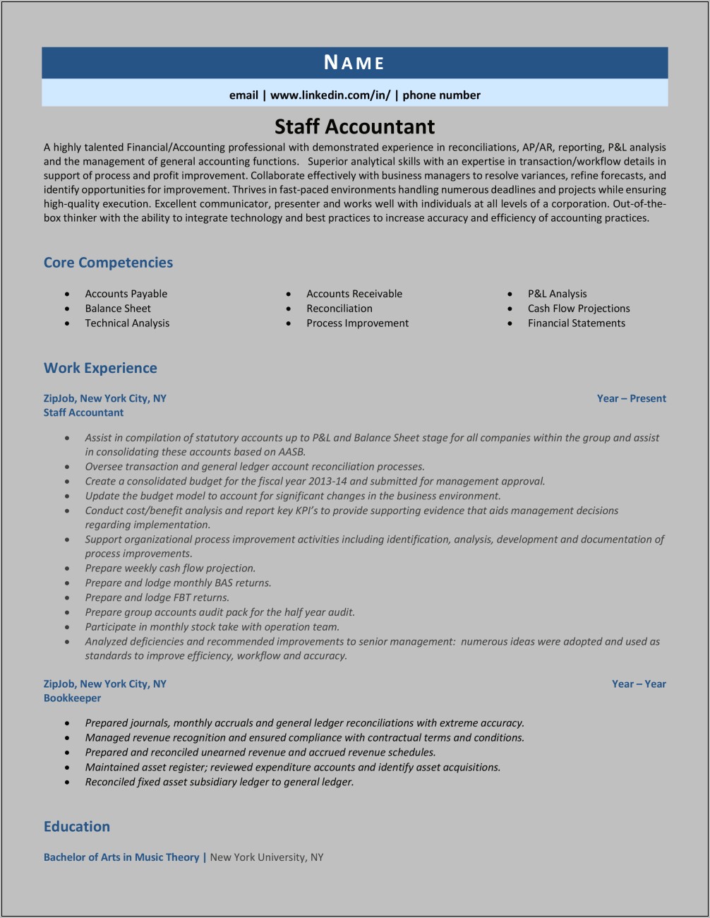 Sample Chronological Resume For Accountant