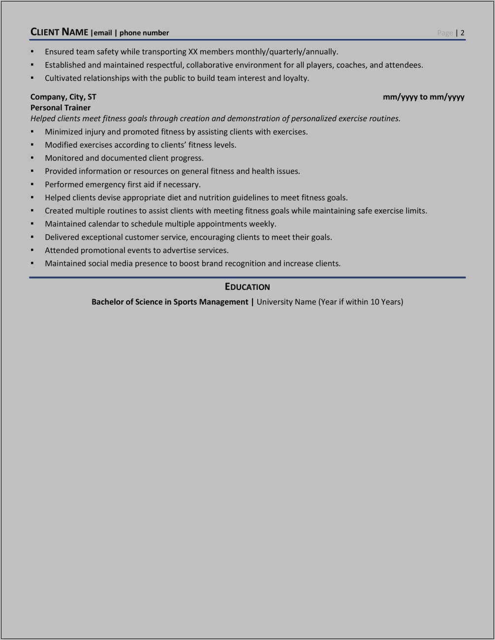 Sample Coaching Resume With Achievements