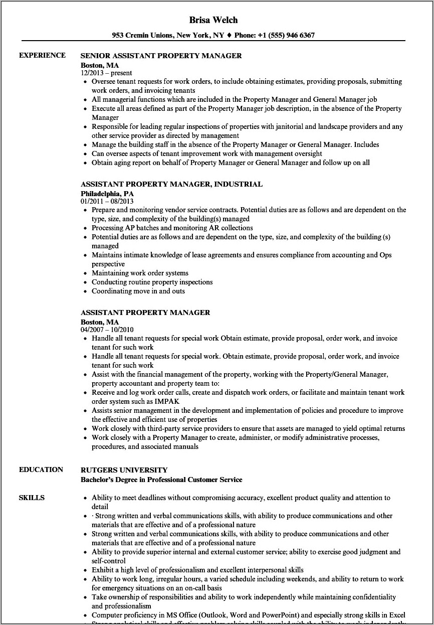 Sample Commercial Property Manager Resume