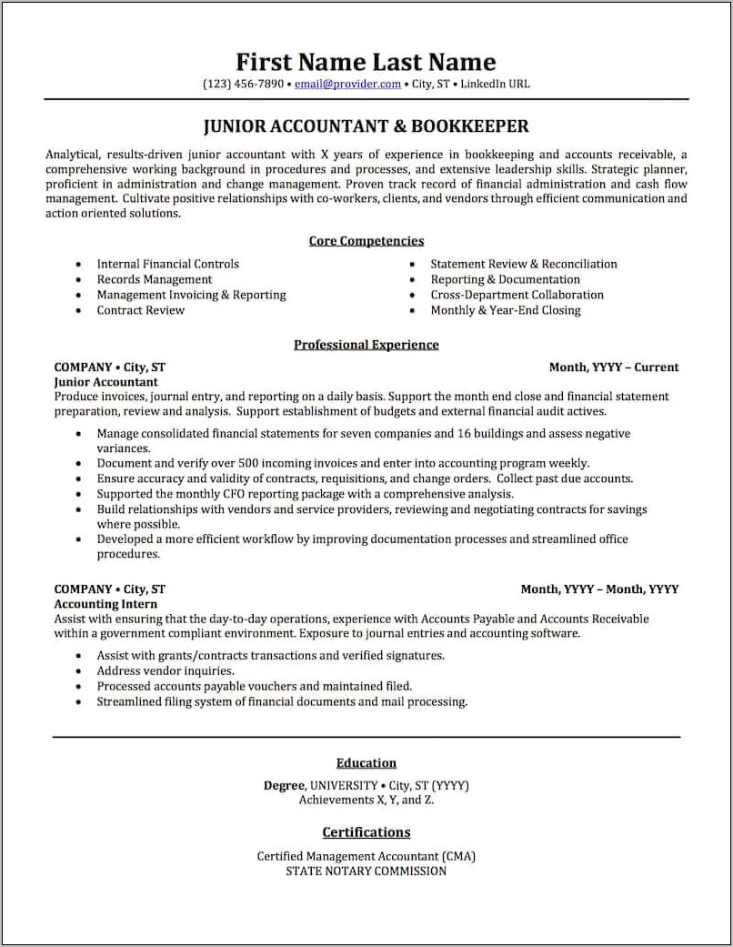 Sample Cv Resume For Accountant
