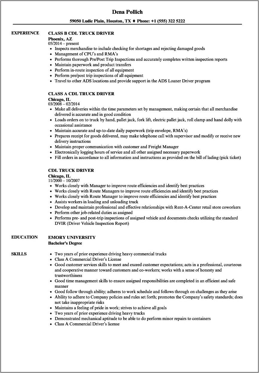Sample Driver Resume Refrigerated Truck