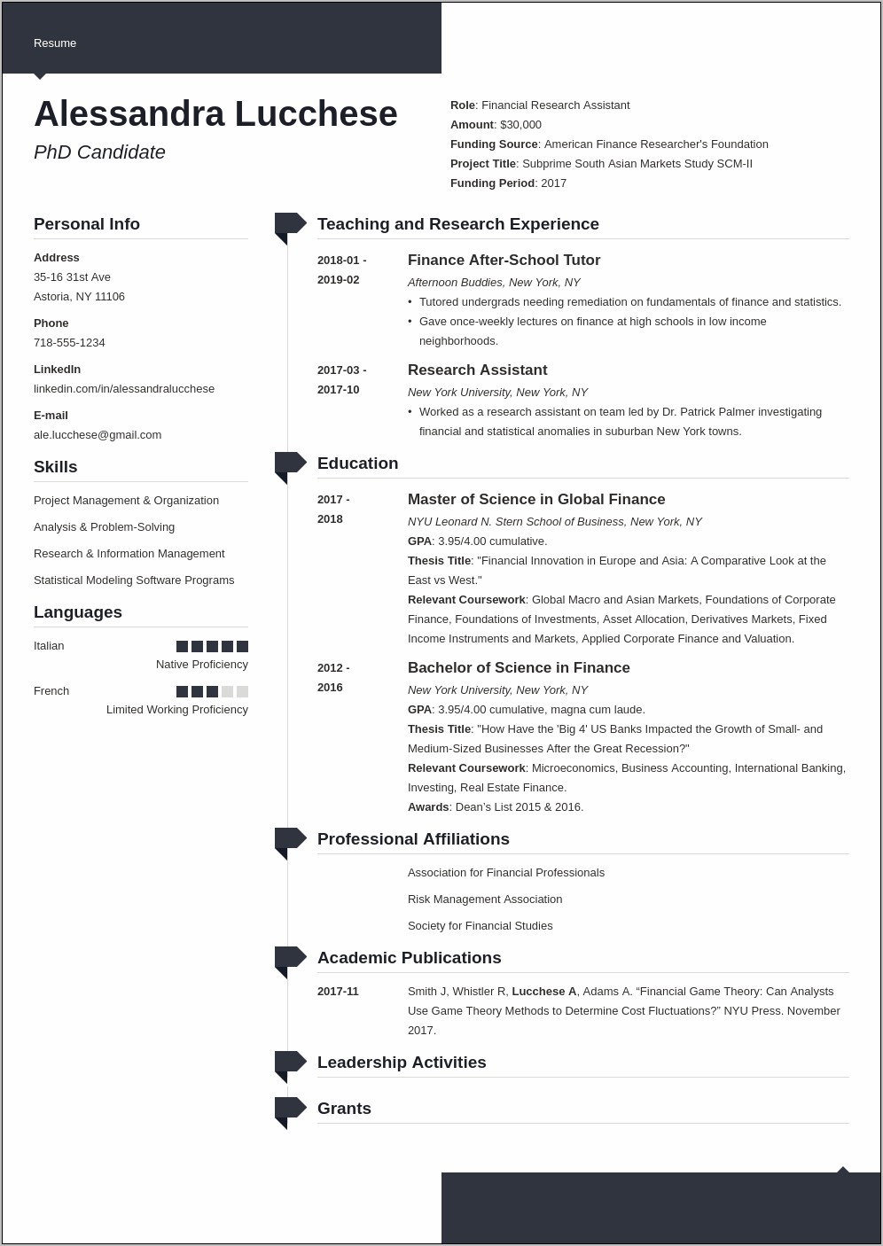 Sample Education Resume For Masters