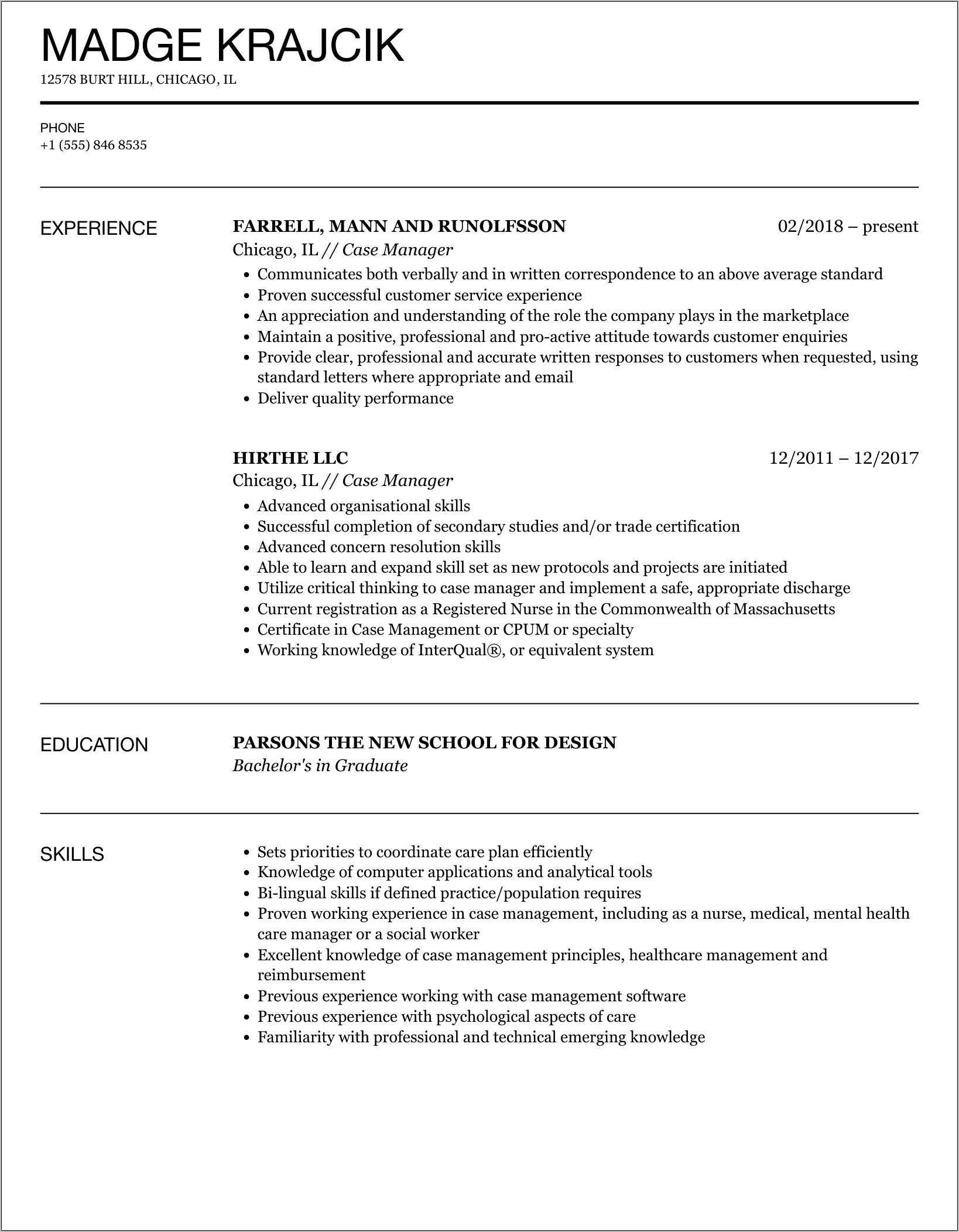 Sample Employment Case Manager Resumes
