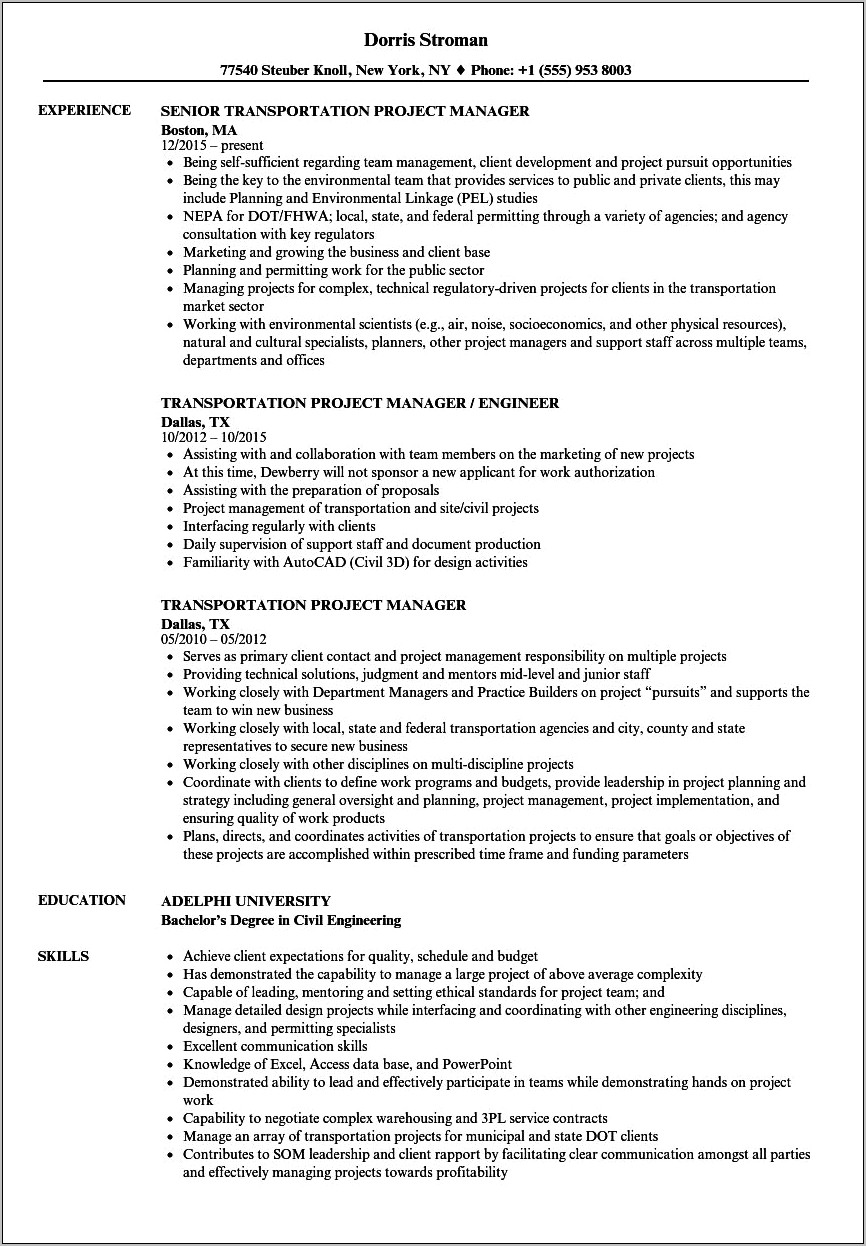 Sample Engineering Project Manager Resume