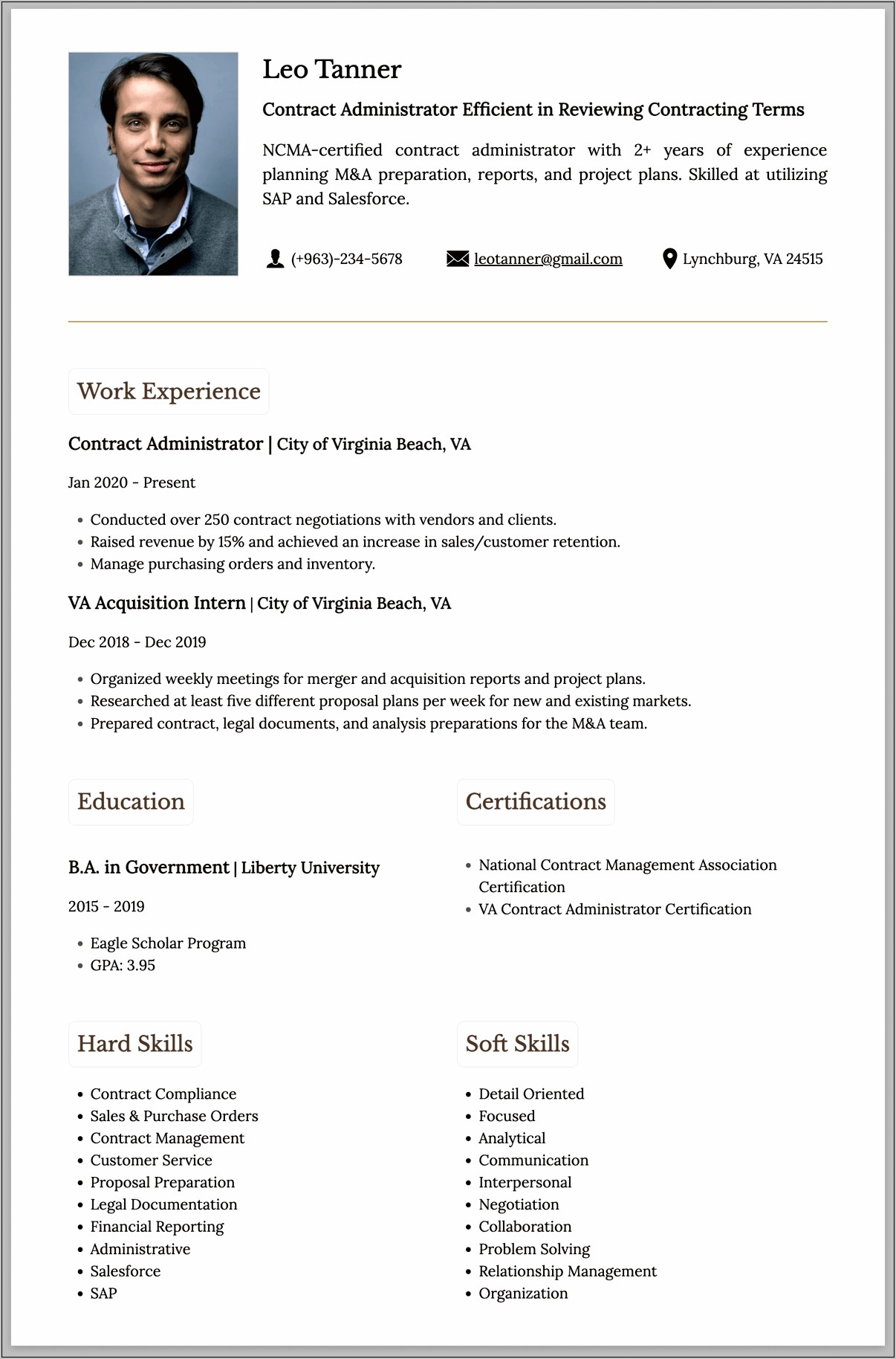 Sample Federal Resume Contract Specialist