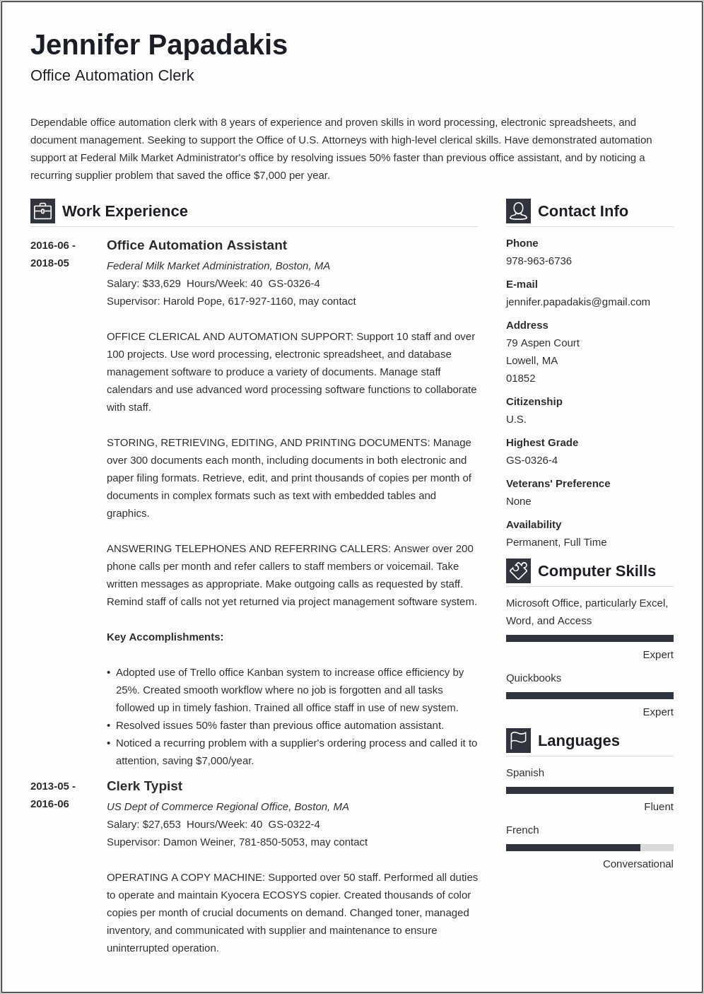 Sample Federal Resume Outline Format