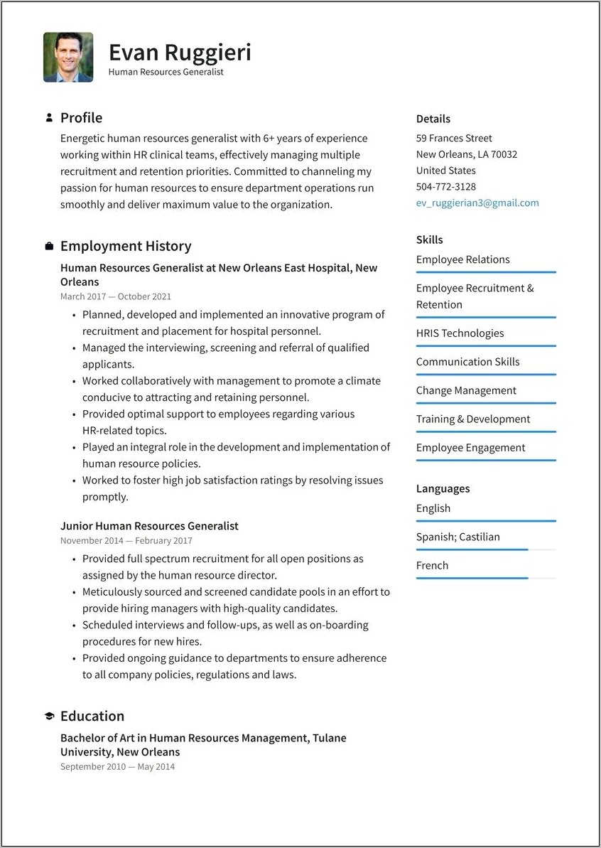 Sample Human Resources Resume Manager