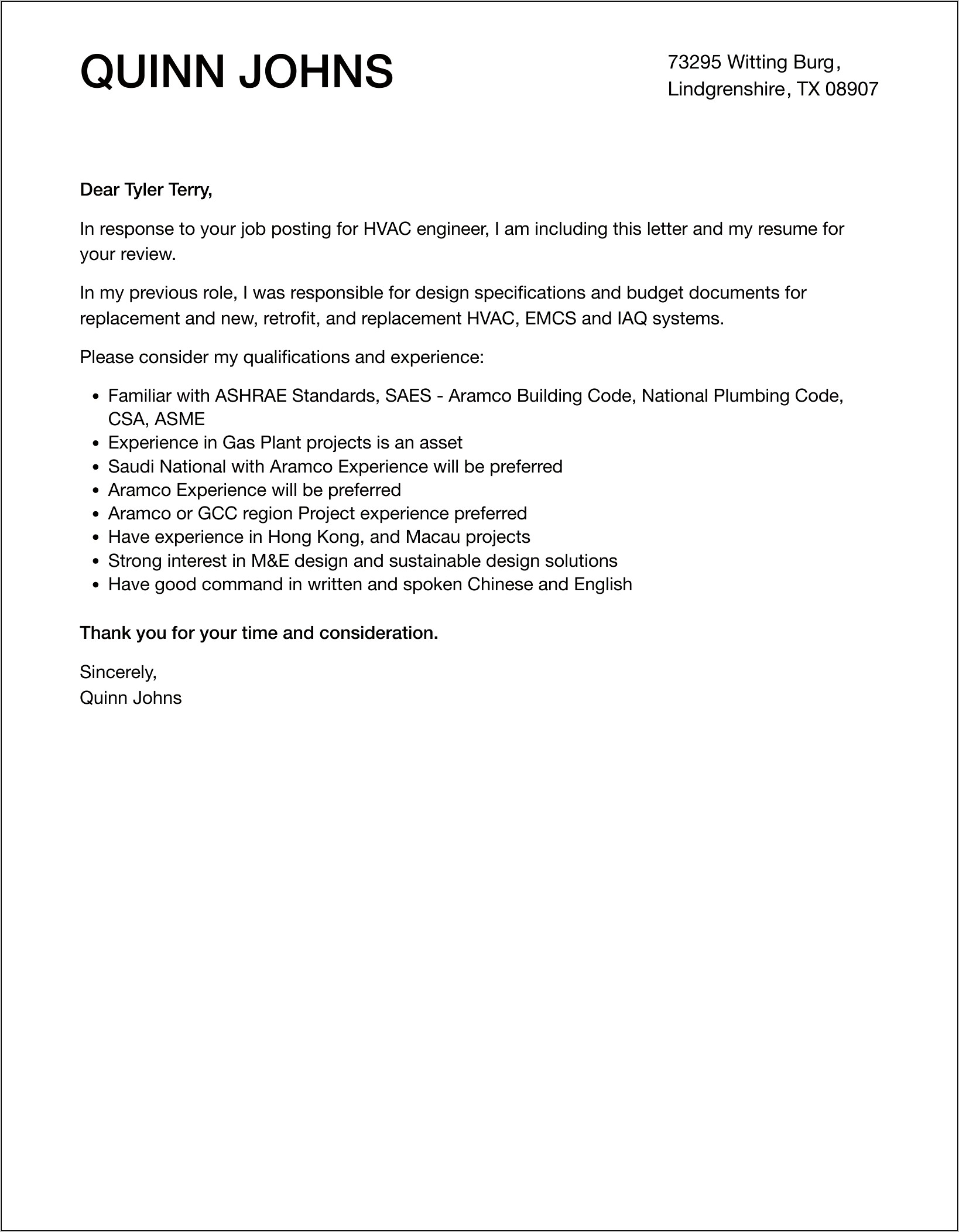 Sample Hvac Resume Cover Letter