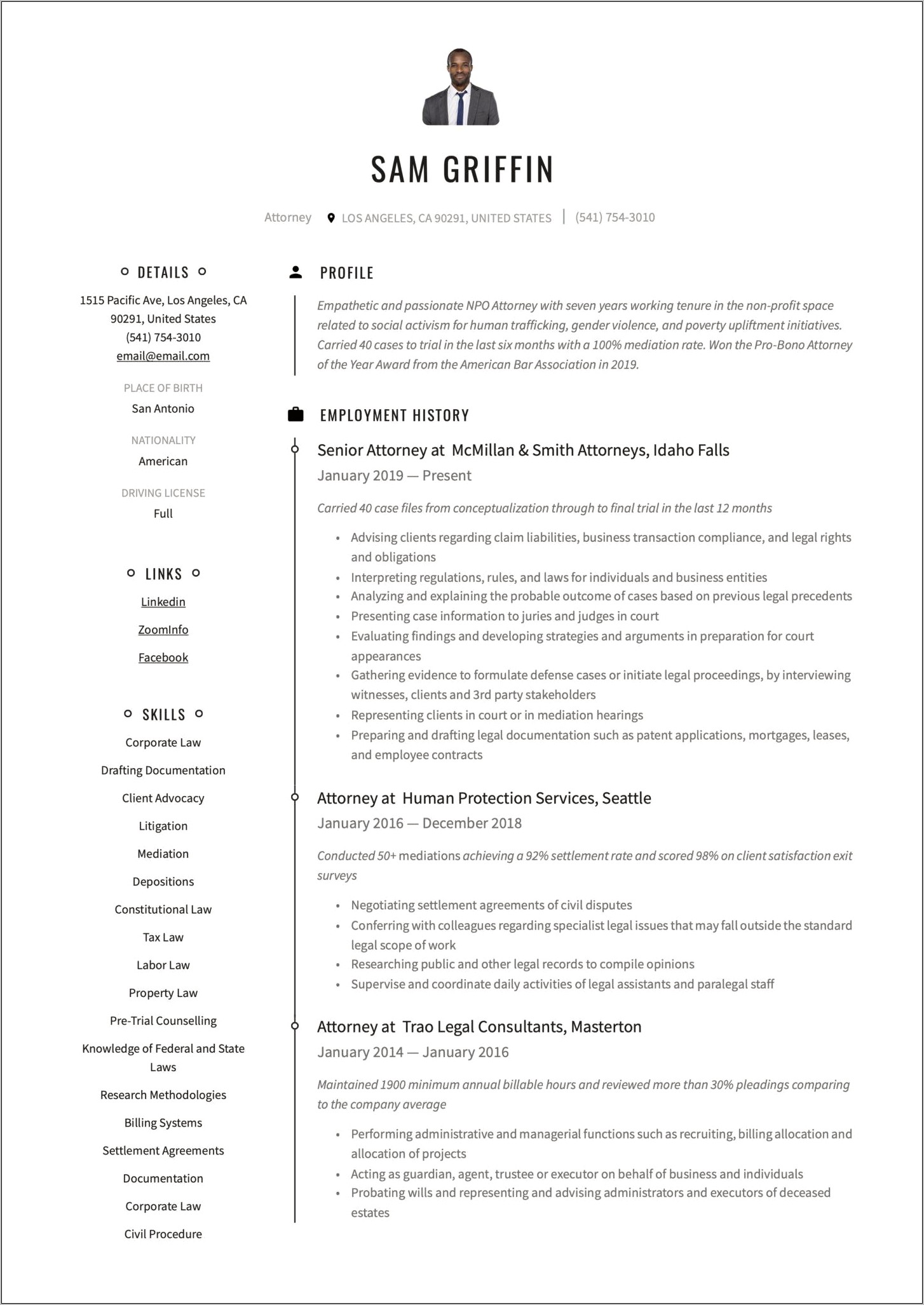Sample Legal Resumes Corporate Attorney