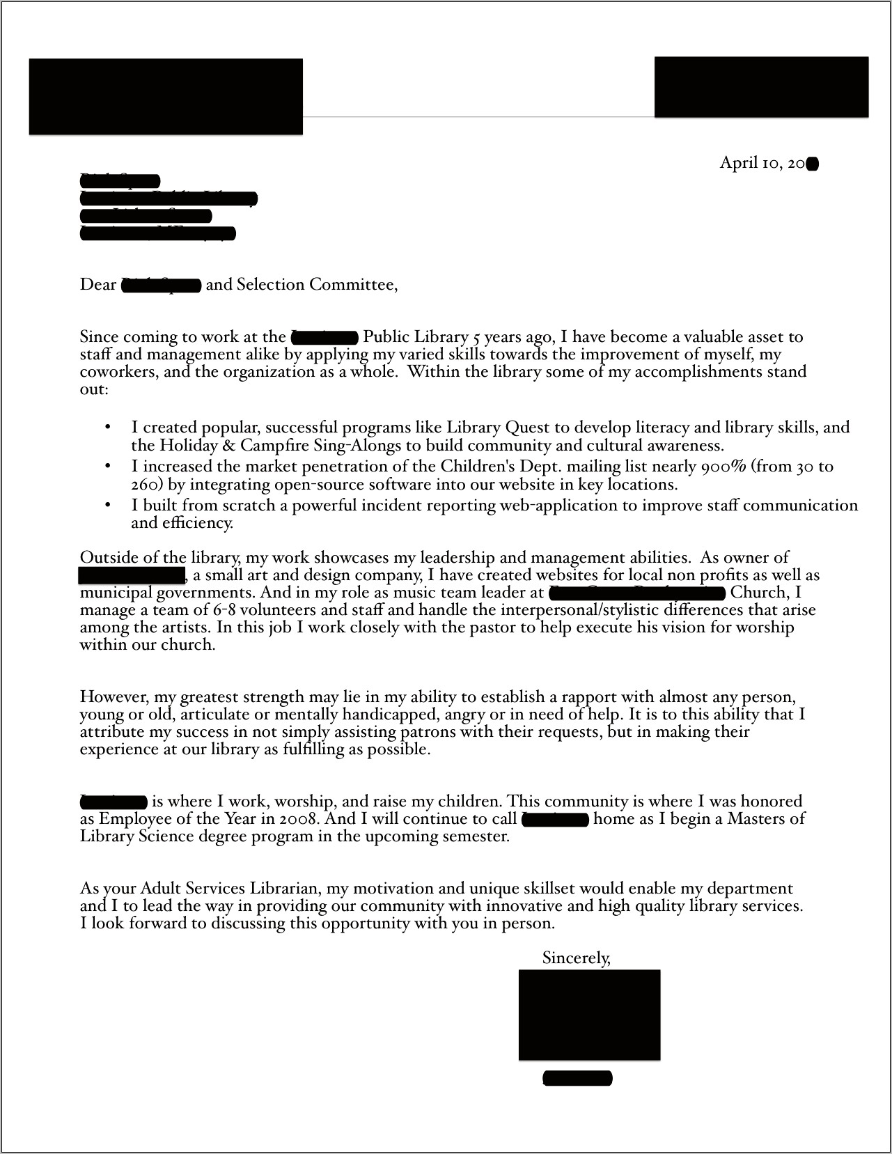 Sample Librarian Resume Cover Letter