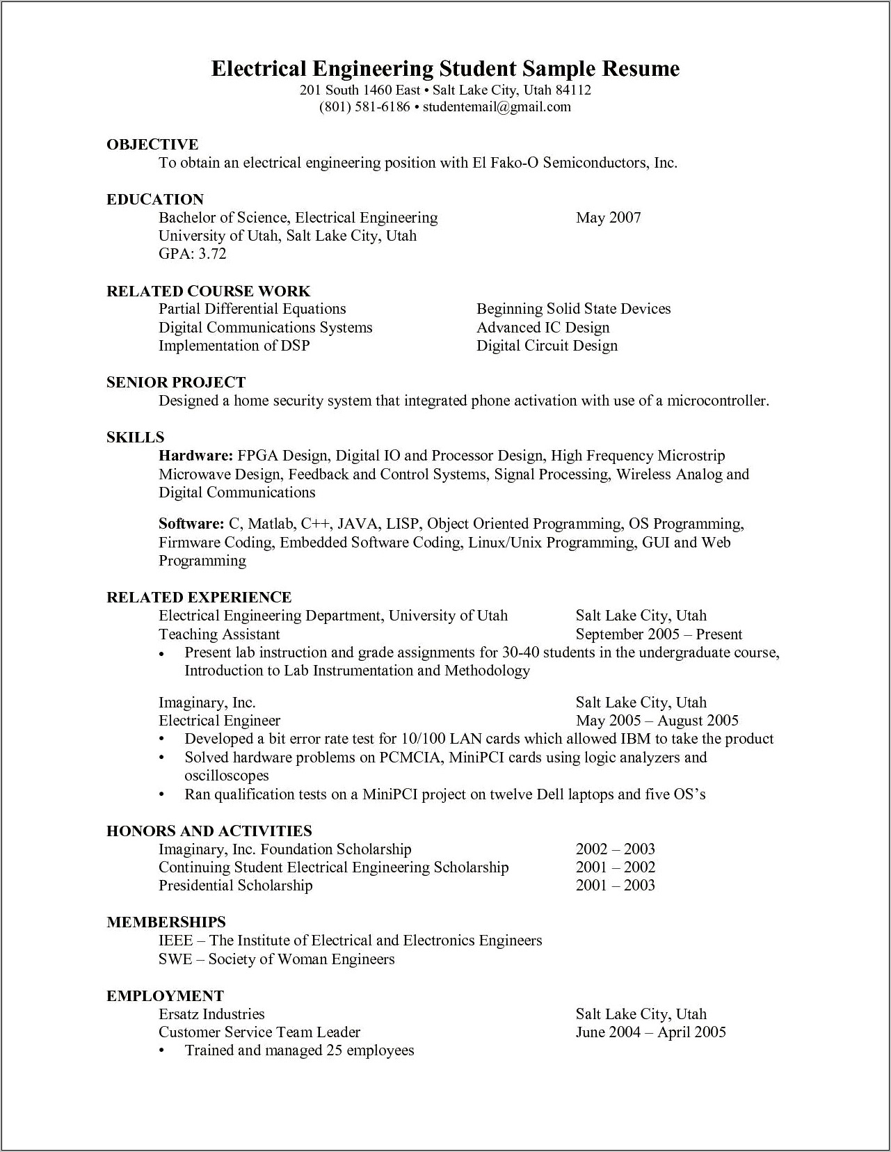 Sample Objectives Engineering In Resume