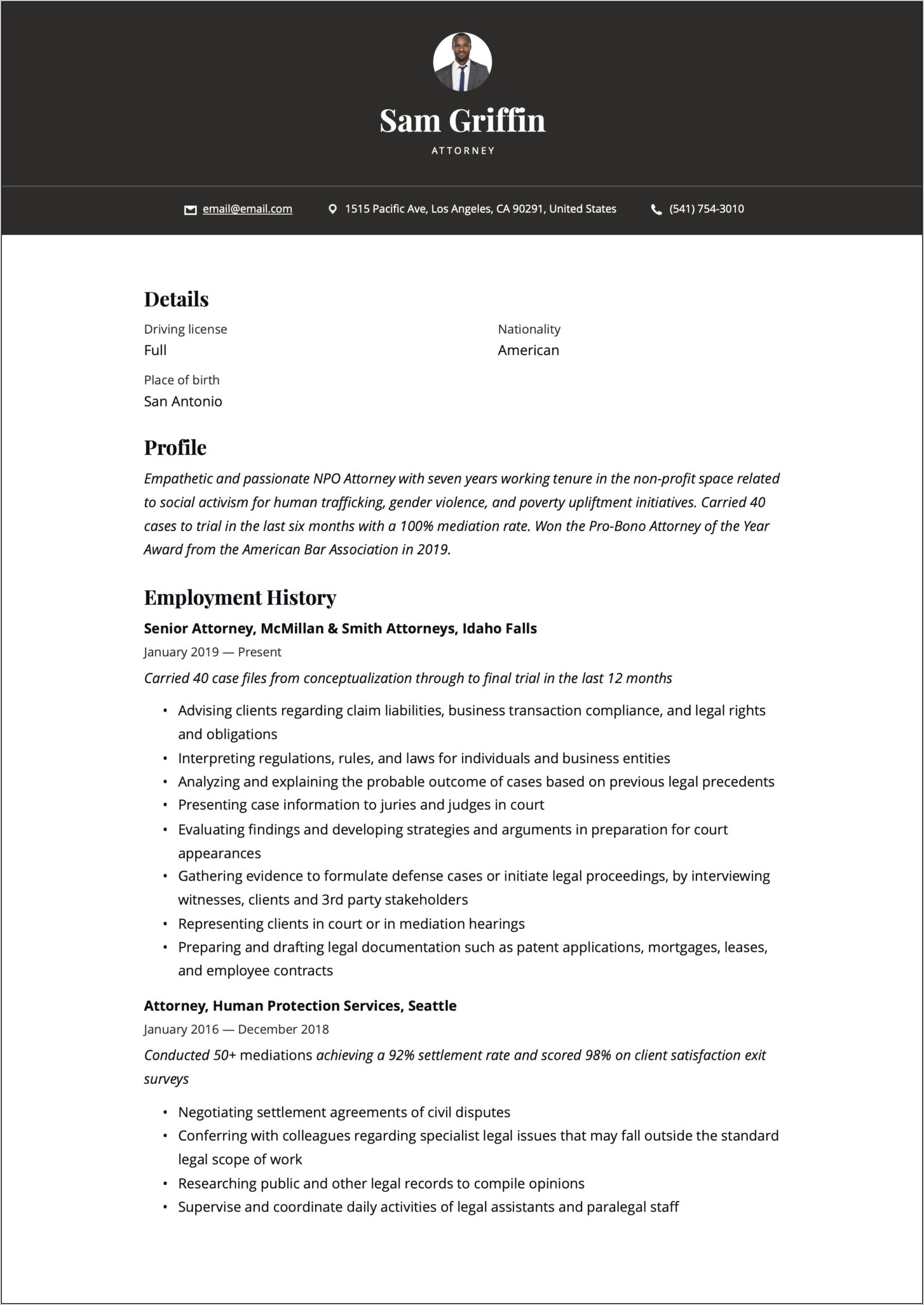 Sample Objectives For Attorney Resume