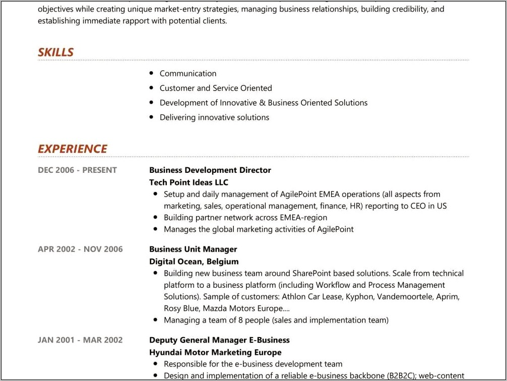 Sample Of Business Development Resume