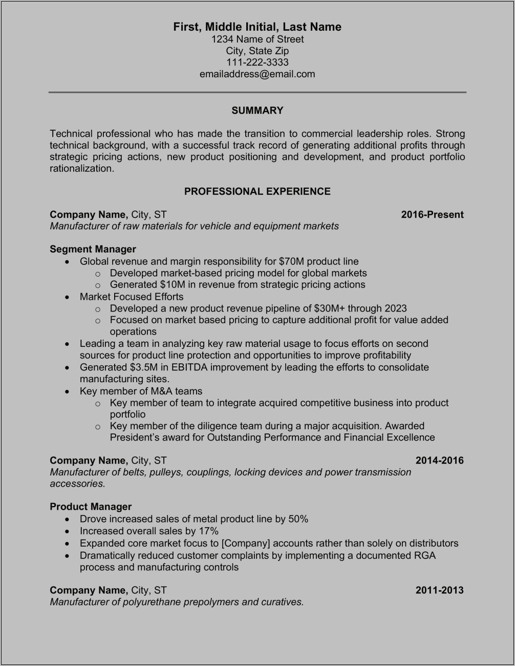 Sample Of Experienced Professional Resume