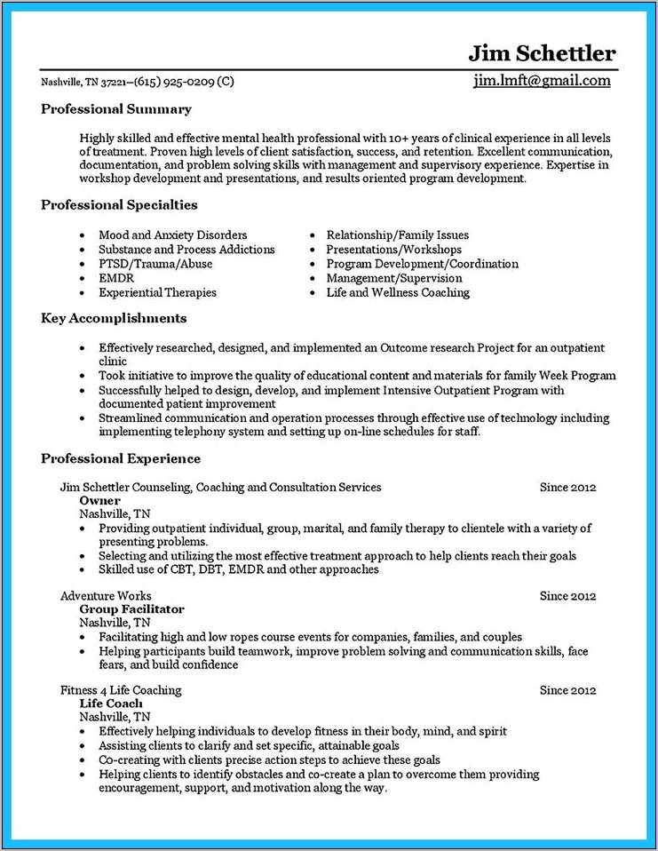 Sample Of Therapist Intern Resume