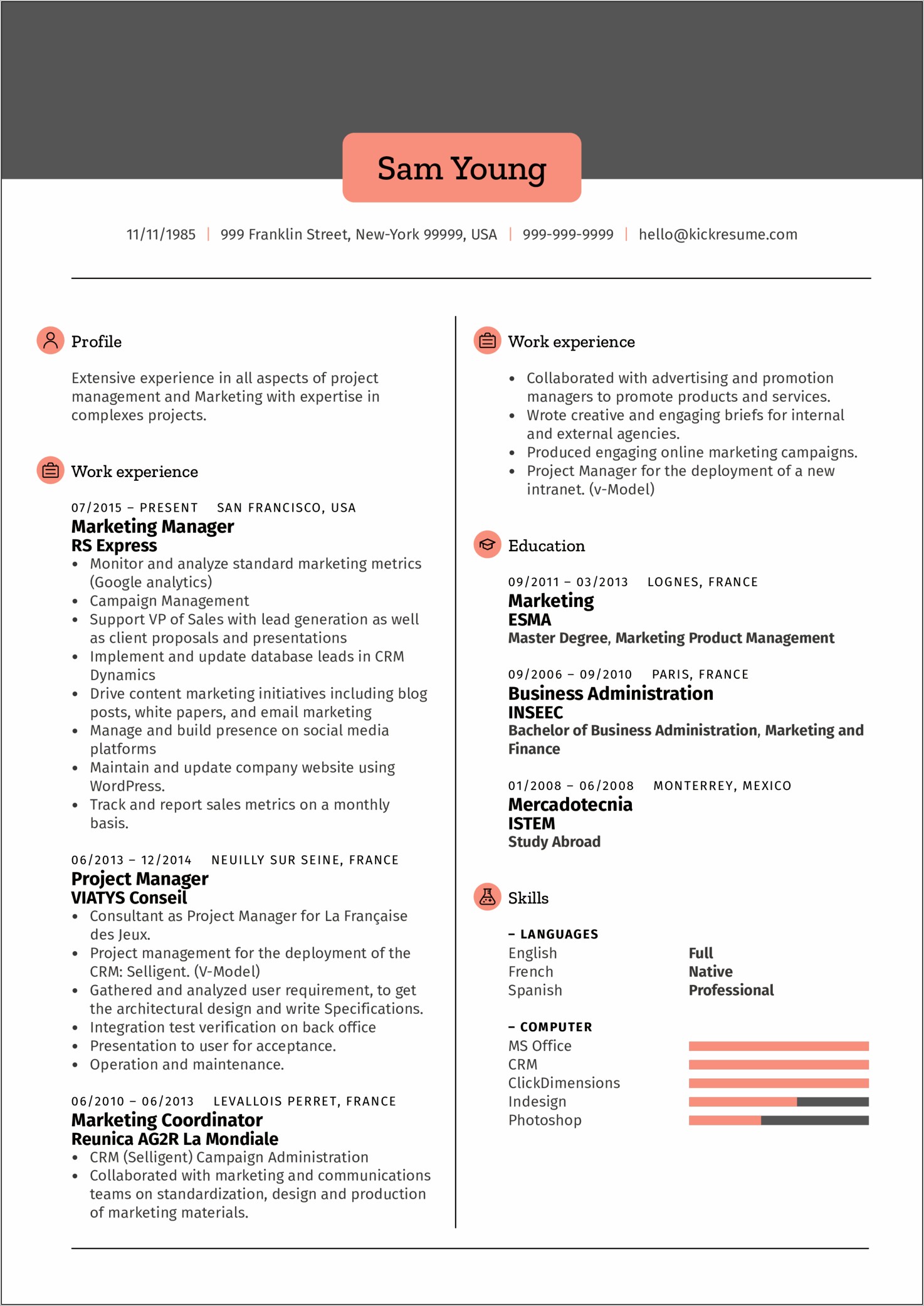 Sample Profile For Marketing Resume