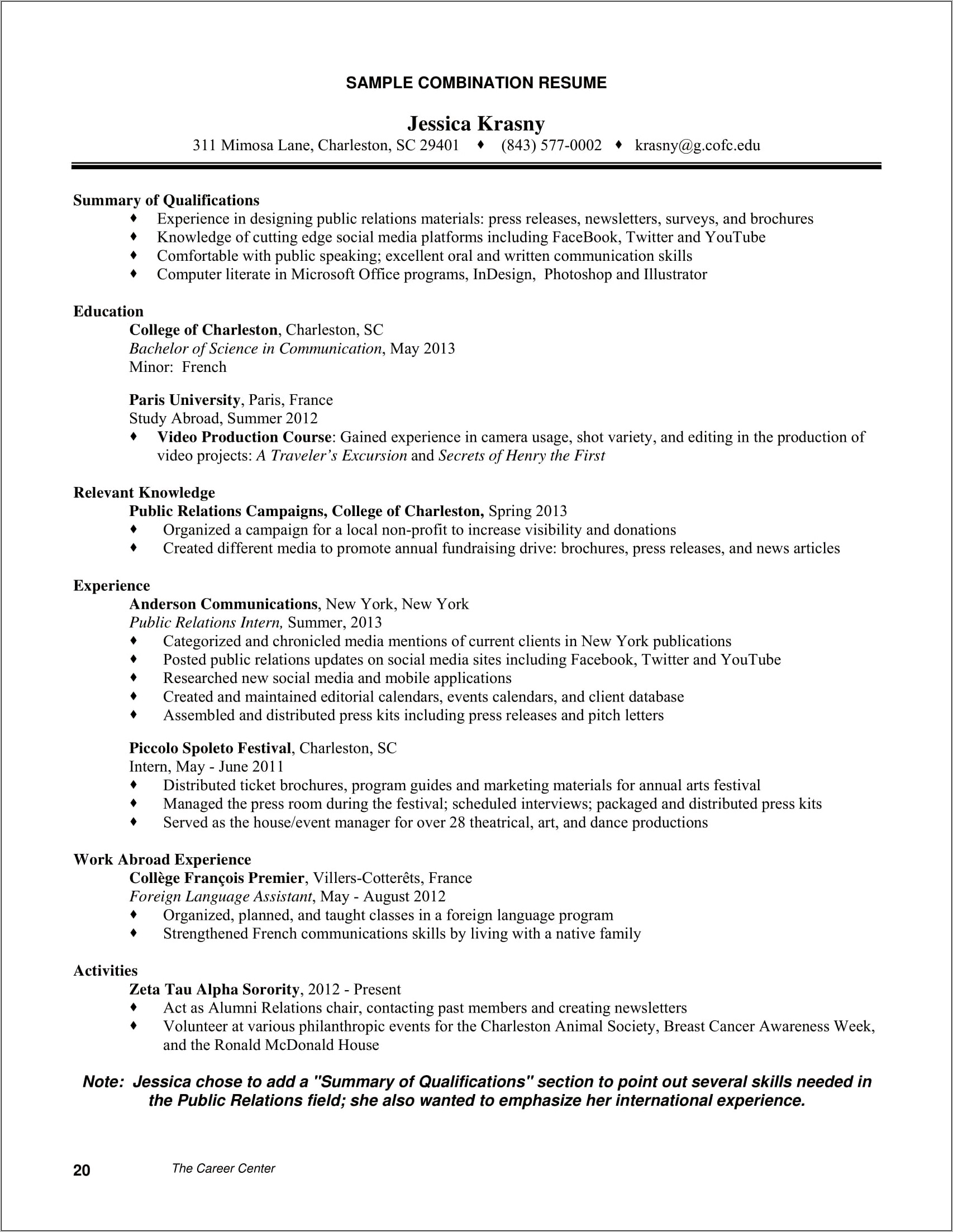 Sample Qualifications Profile For Resume