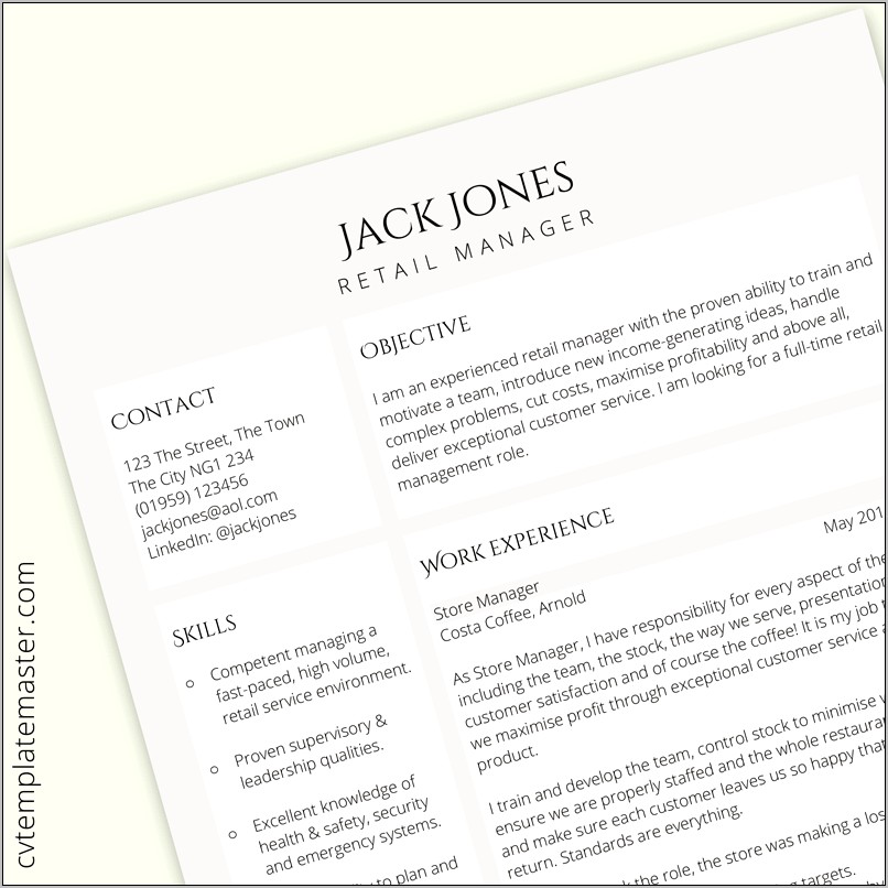 Sample Resume Assistant Manager Retail