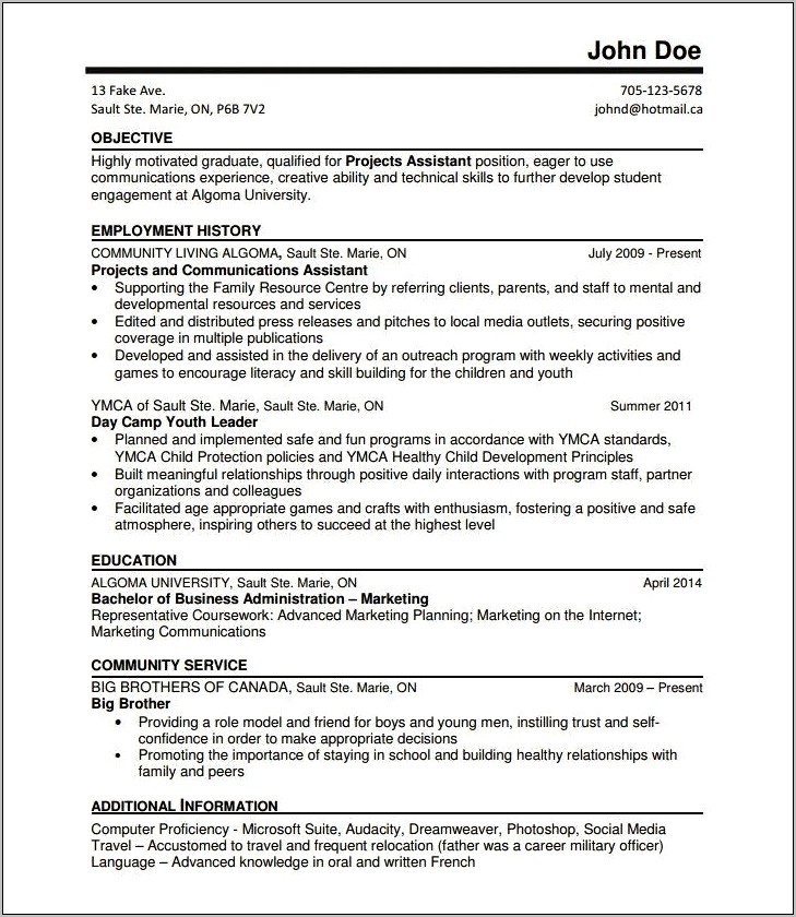Sample Resume Co Op Placement