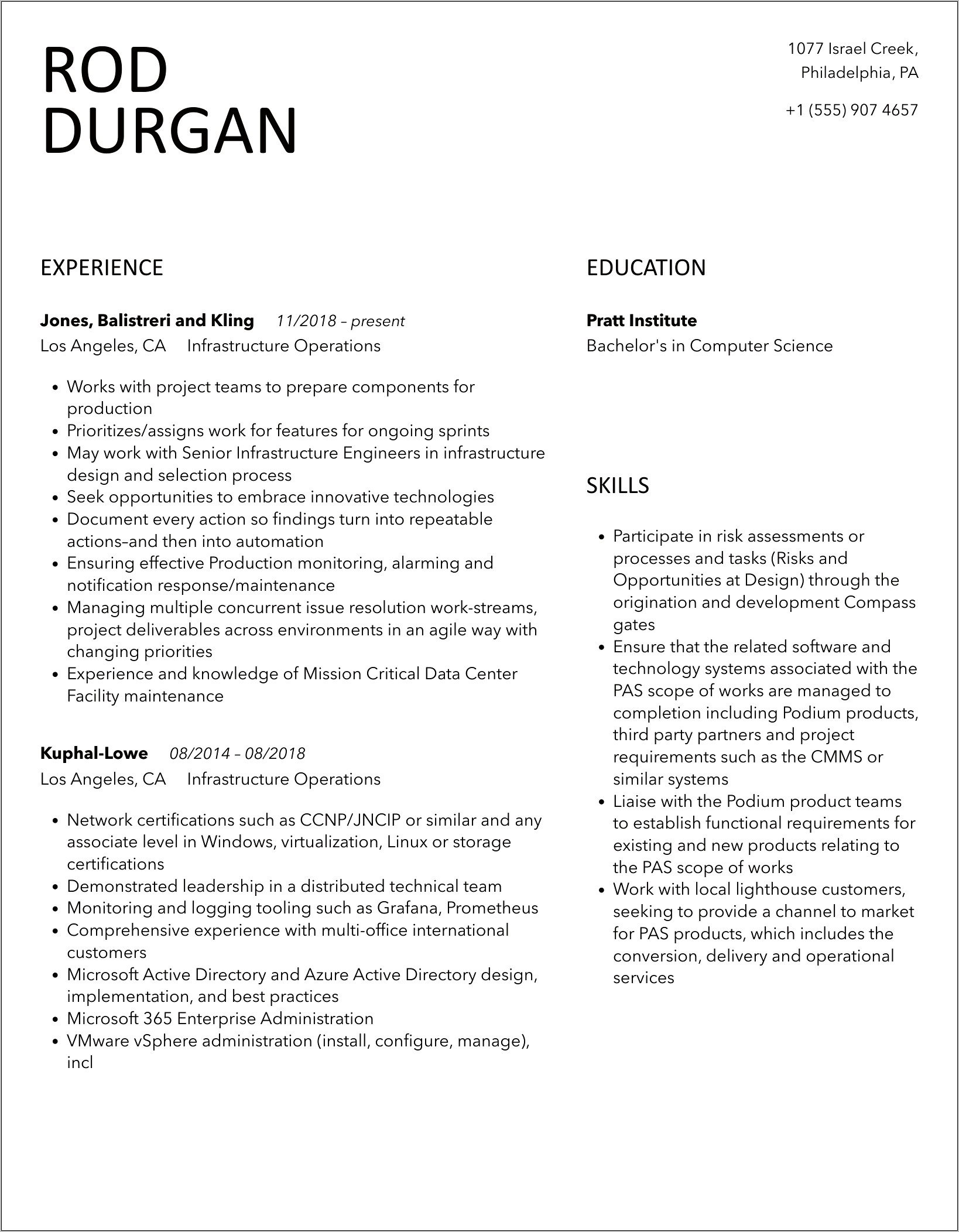 Sample Resume Director Infrastructure Operations