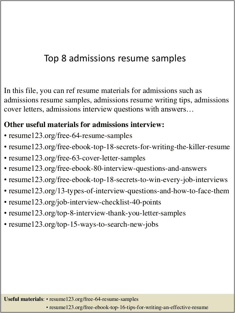 Sample Resume Director Of Admissions