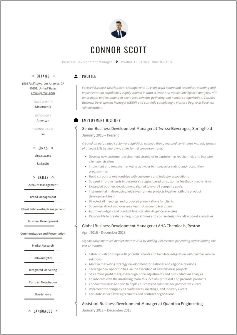 Sample Resume Economic Development Manager