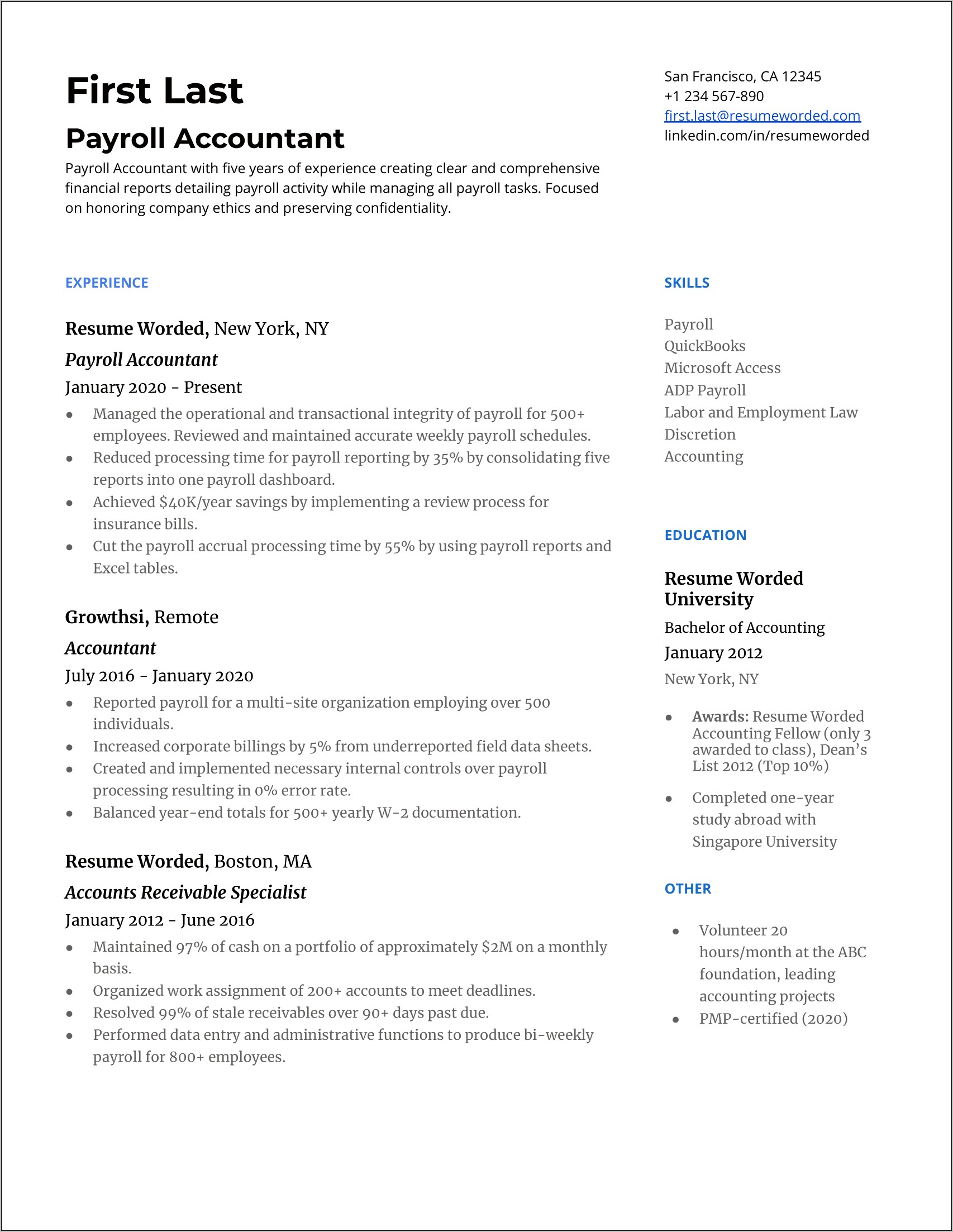 Sample Resume For Accountant Pdf